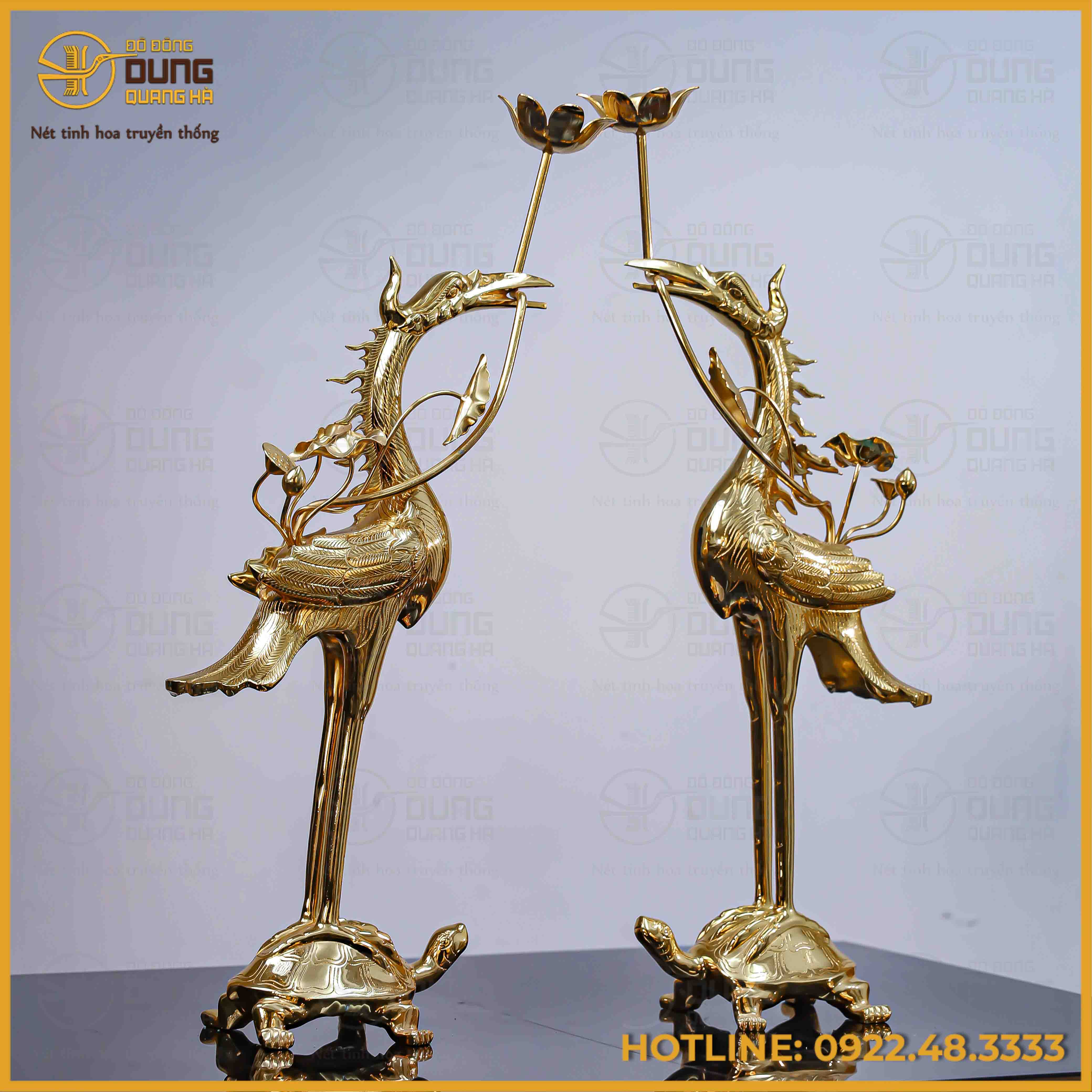 Hạc thờ đồng đỏ mạ vàng tĩnh điện cao 50cm