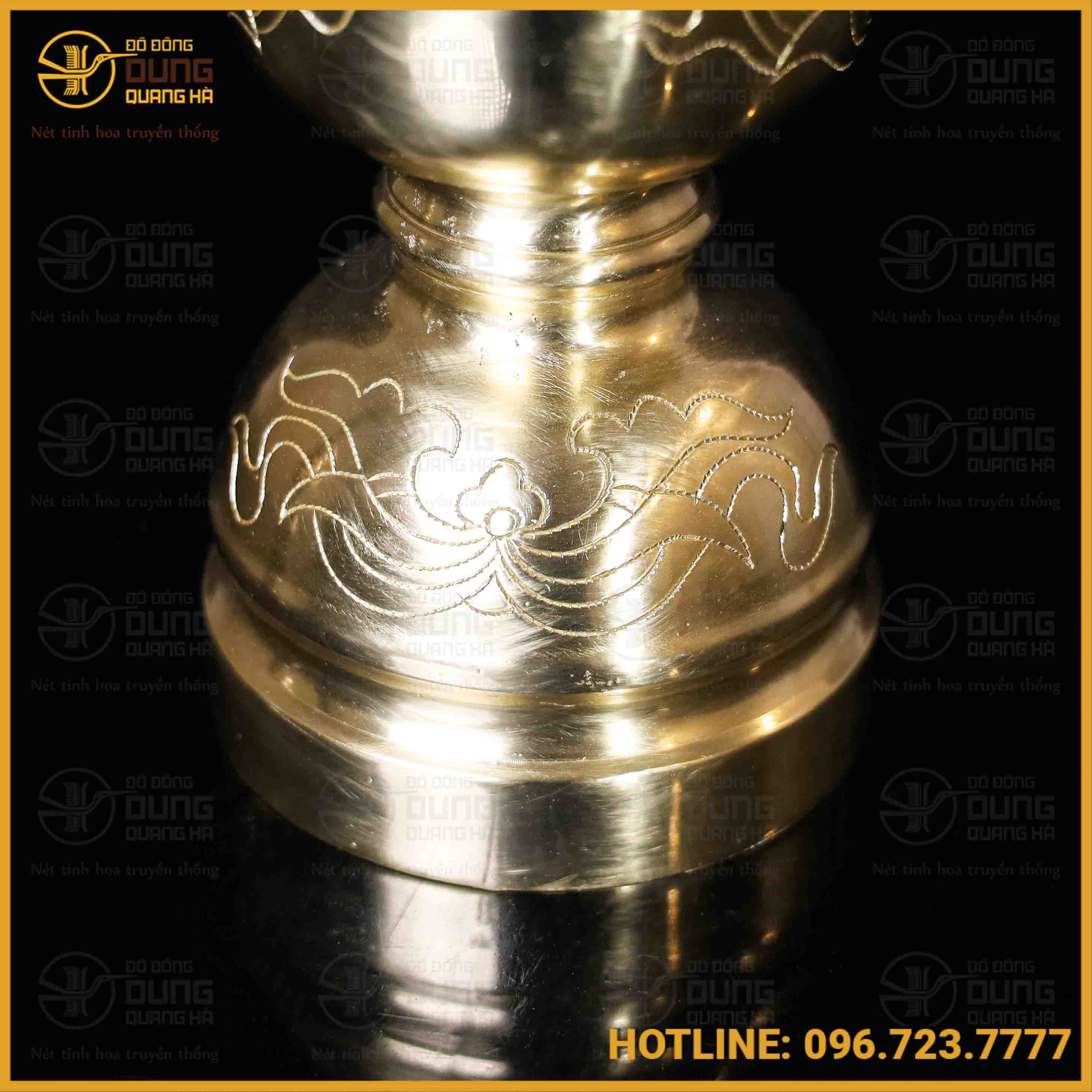 Ống hương ám hoa sen bằng đồng catut cao 30cm