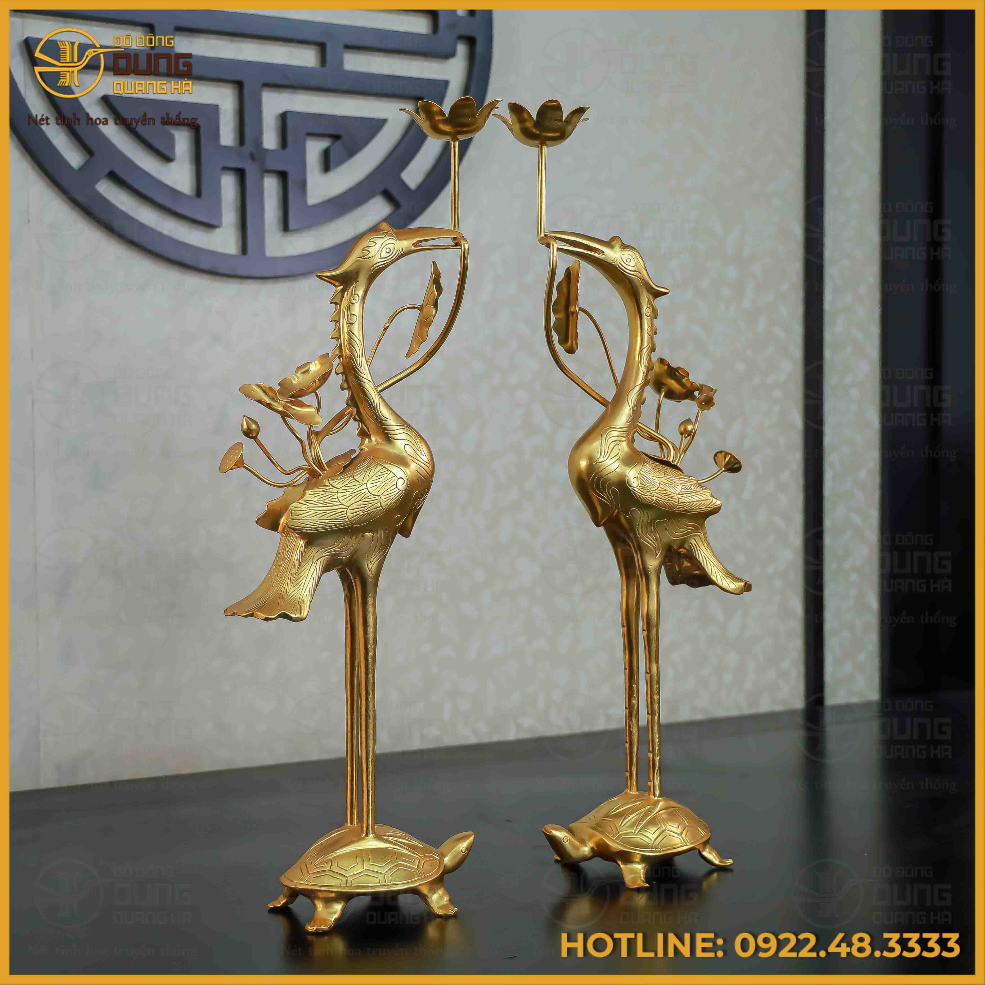 Đôi hạc đồng đỏ dát vàng cao 60cm