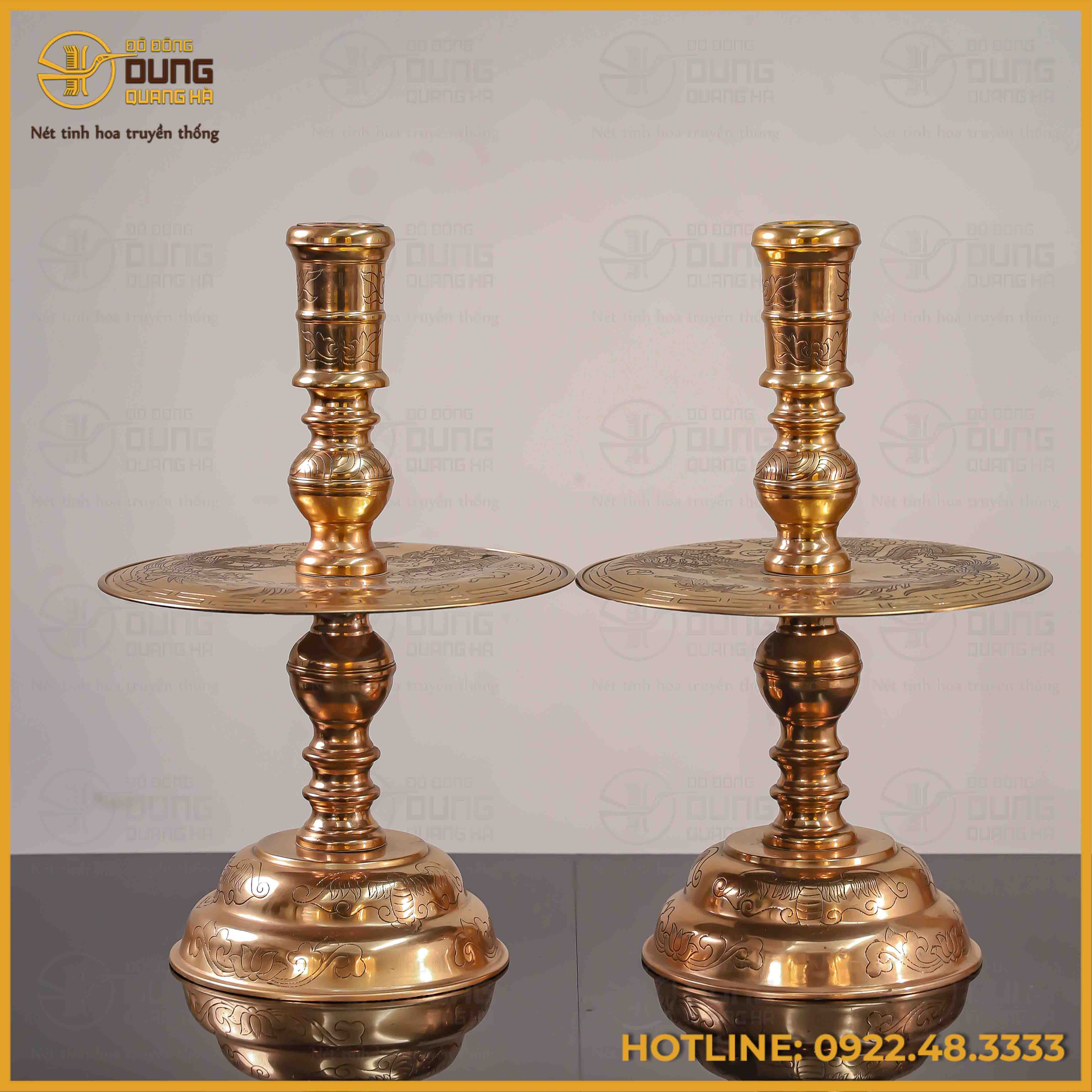 Đôi nến rồng phượng đồng đỏ cao 60cm