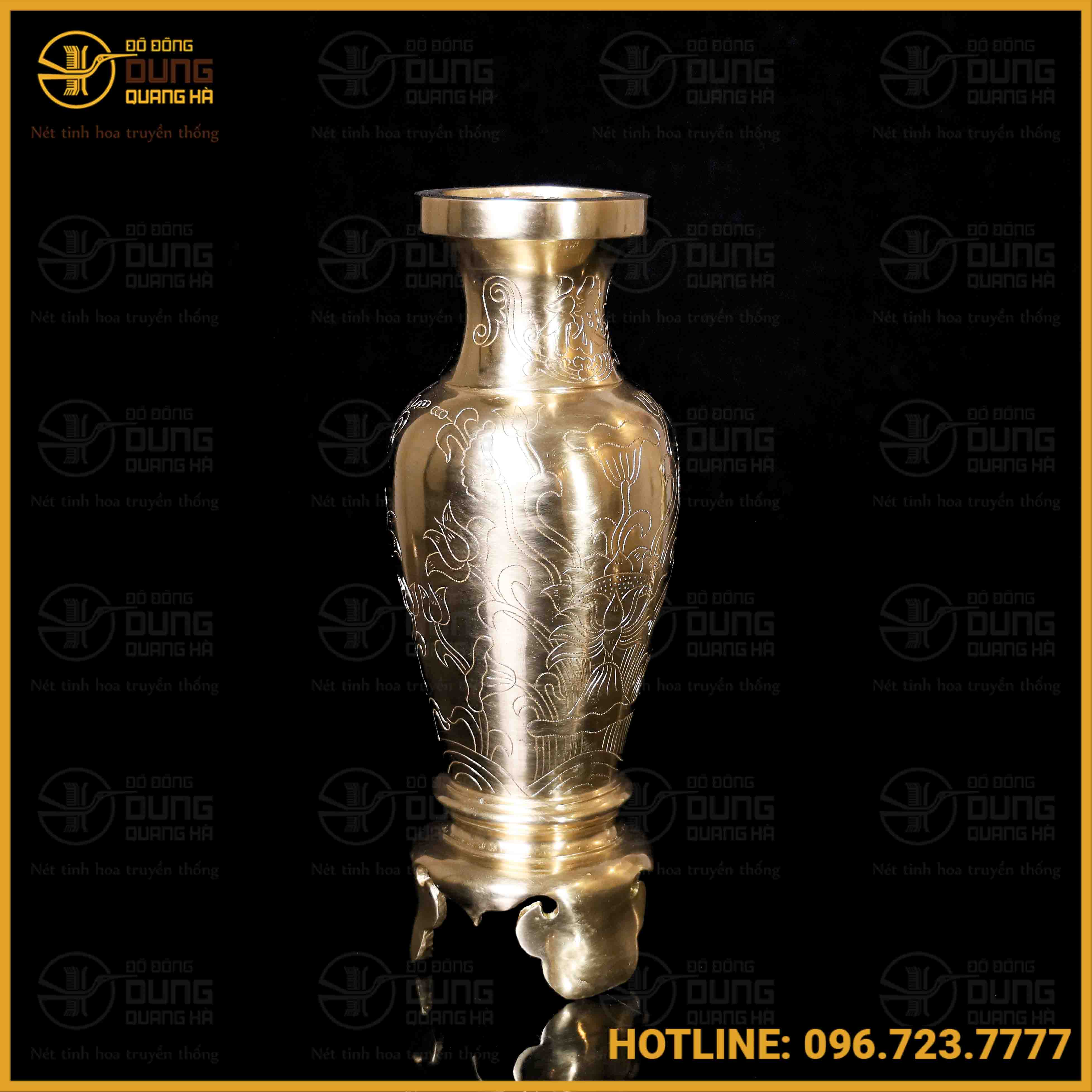 Lọ hoa ám sen bằng đồng catut cao 33cm