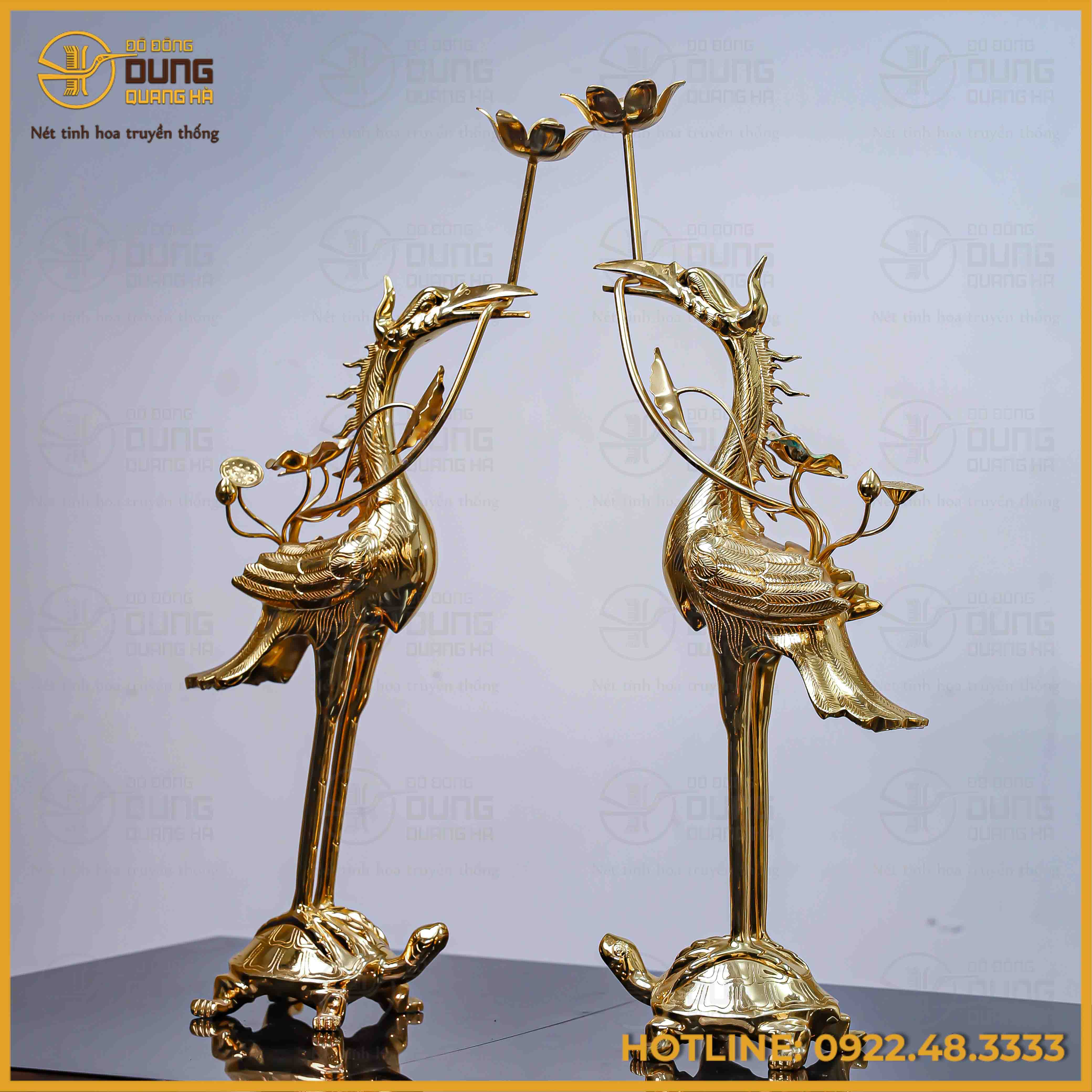 Hạc thờ đồng đỏ mạ vàng tĩnh điện cao 50cm