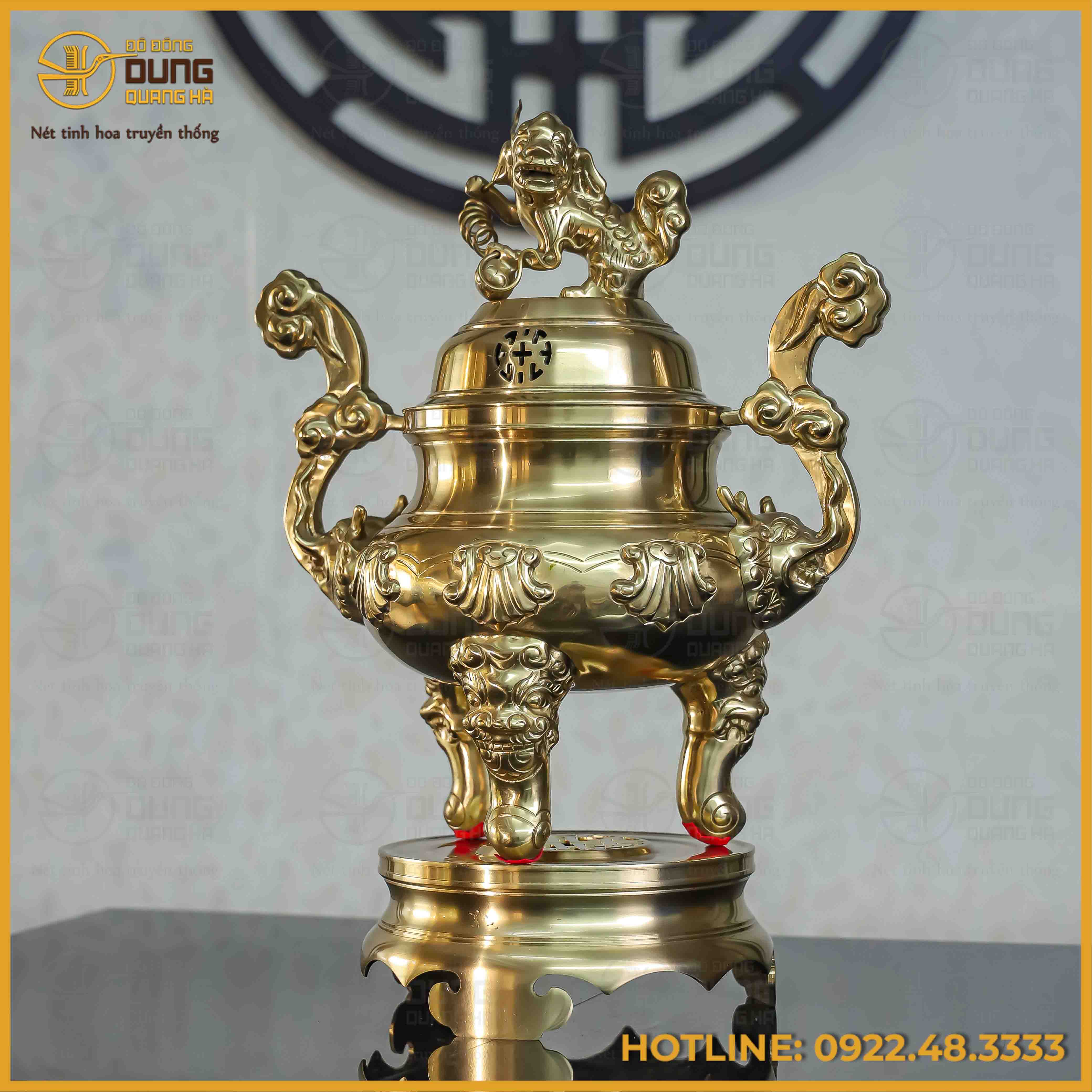 Đỉnh đồng chạm hoa sòi catut cao 45cm