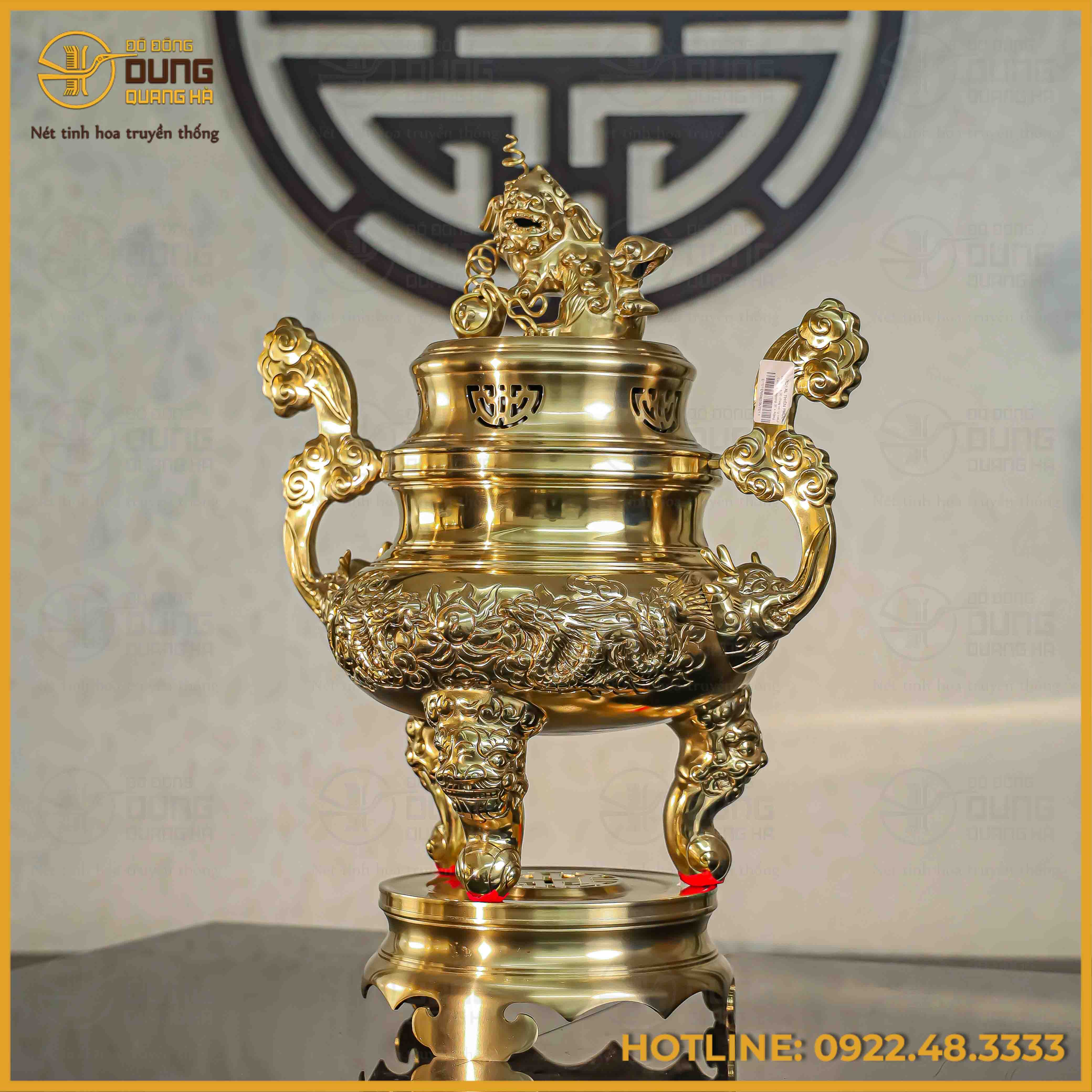 Đỉnh song long chầu nguyệt bằng đồng catut cao 50cm