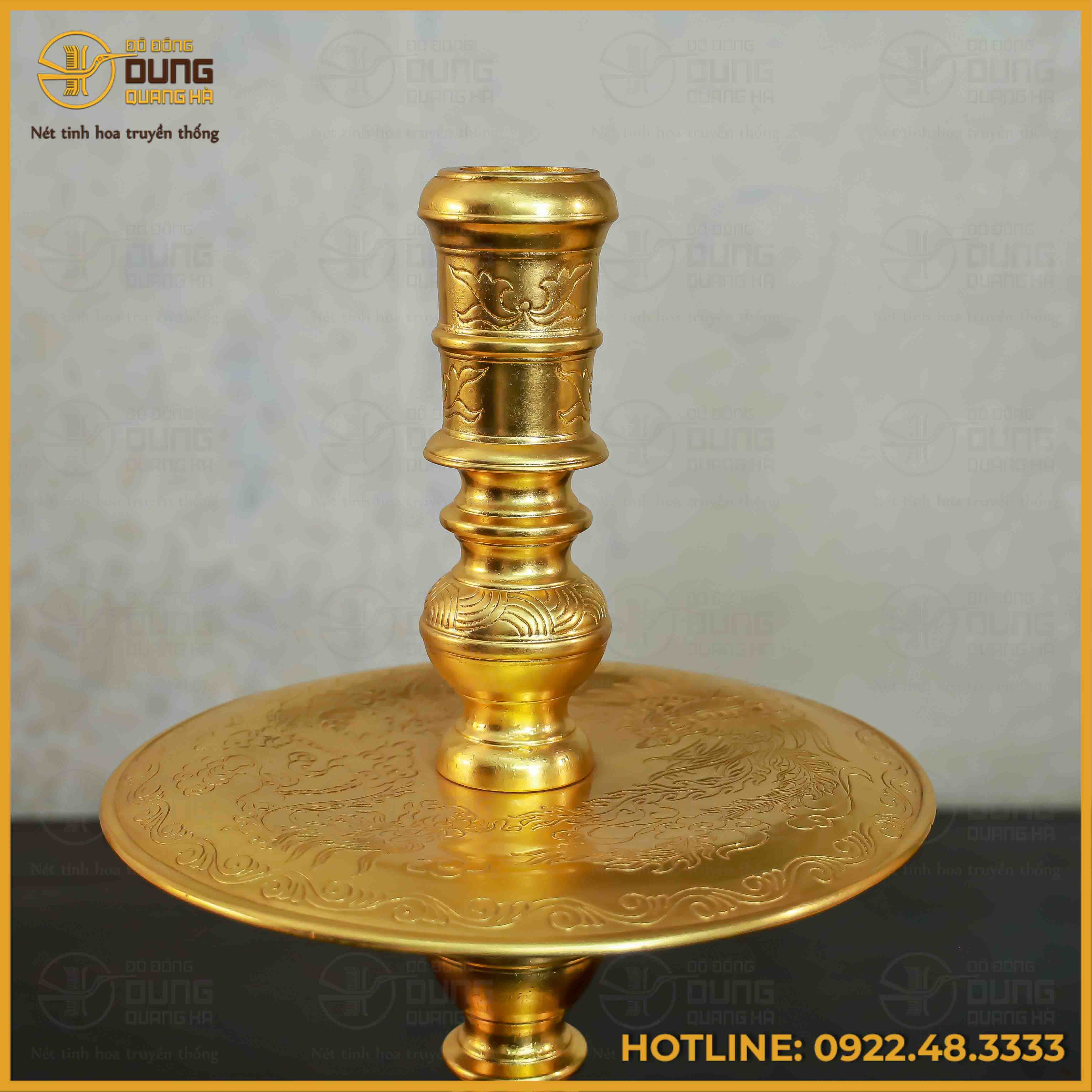 Đôi chân nến đồng đỏ dát vàng cao 60cm