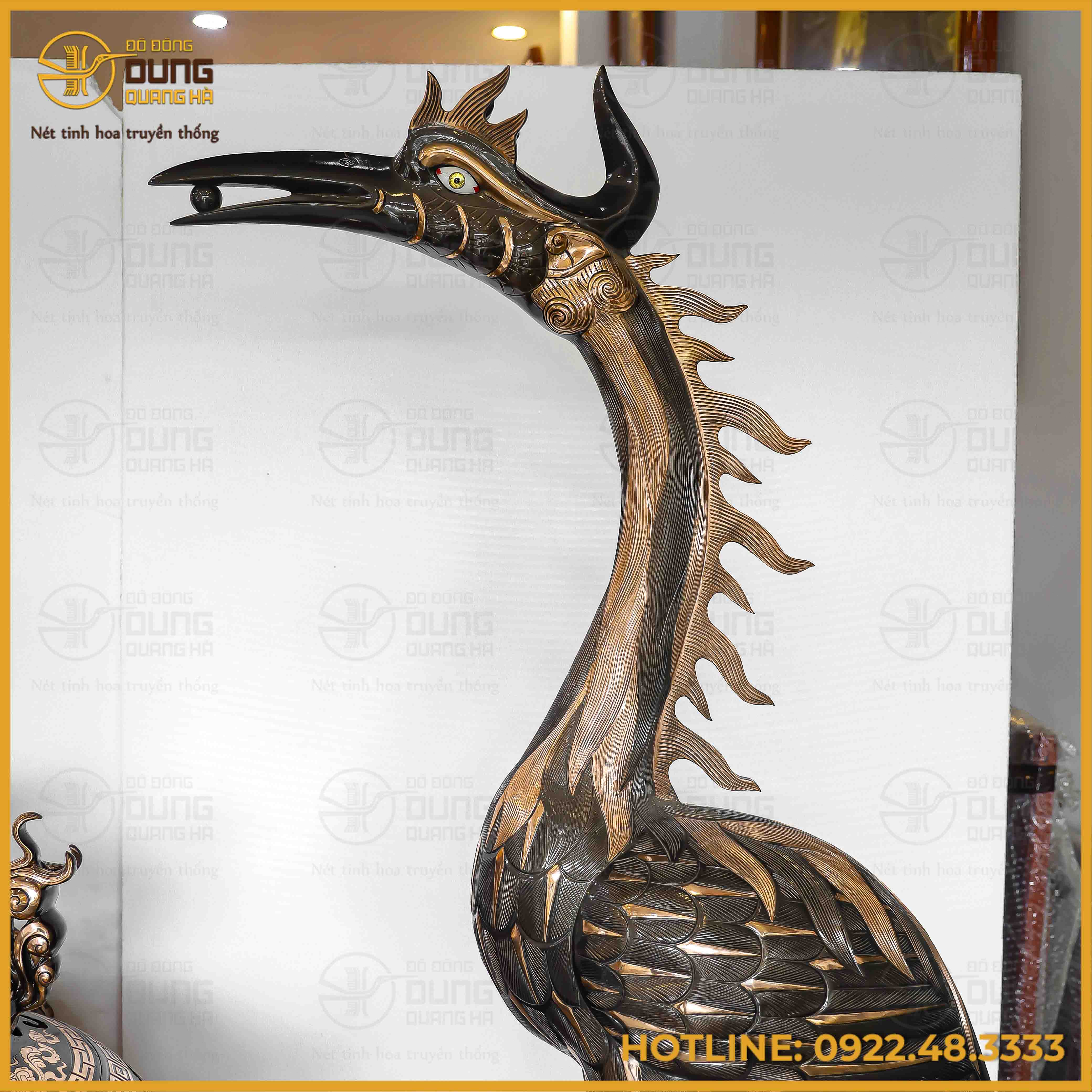 Bộ tam sự hạc cao 1m92 và đỉnh cầu cao 1m34 đồng đỏ cạo màu