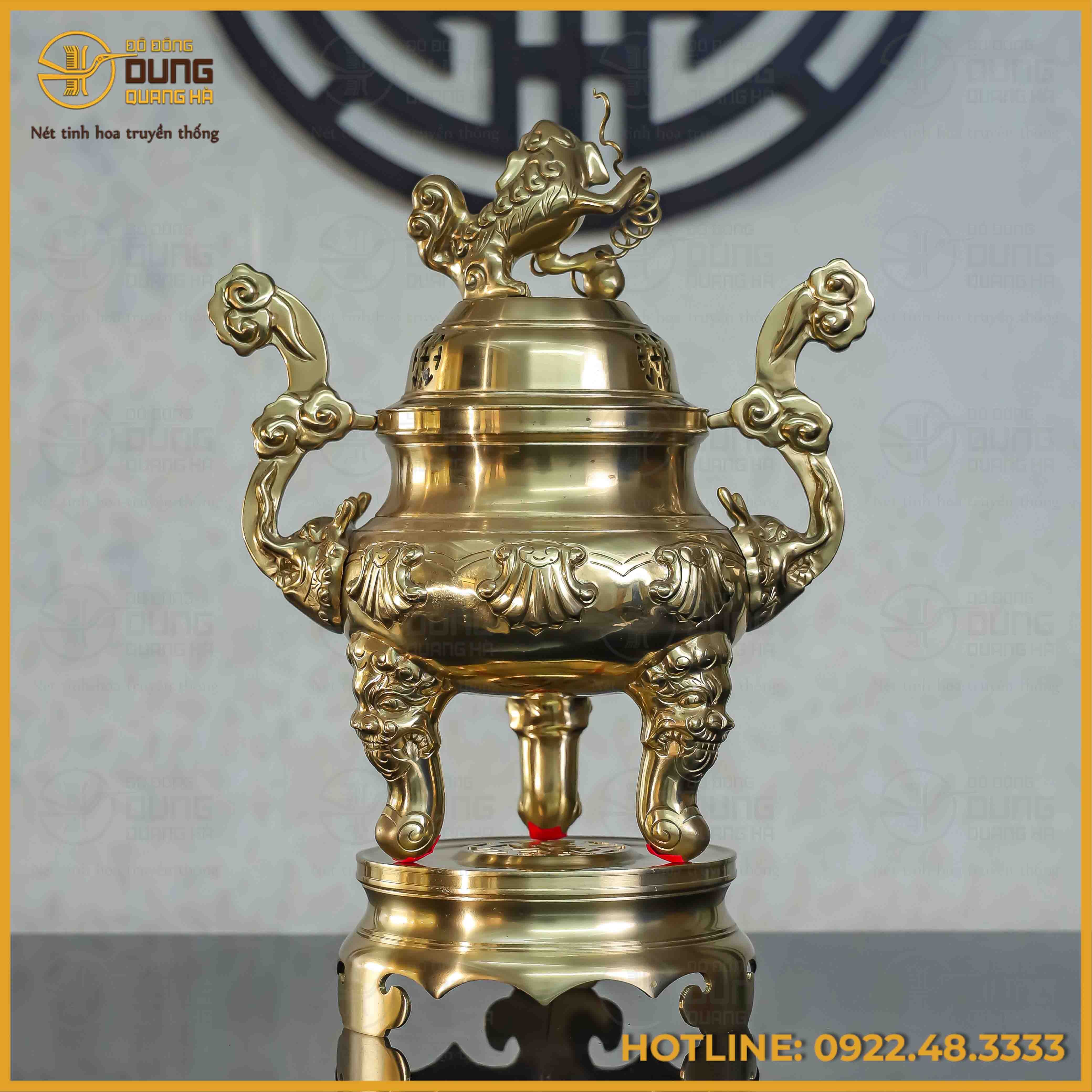 Đỉnh đồng chạm hoa sòi catut cao 45cm