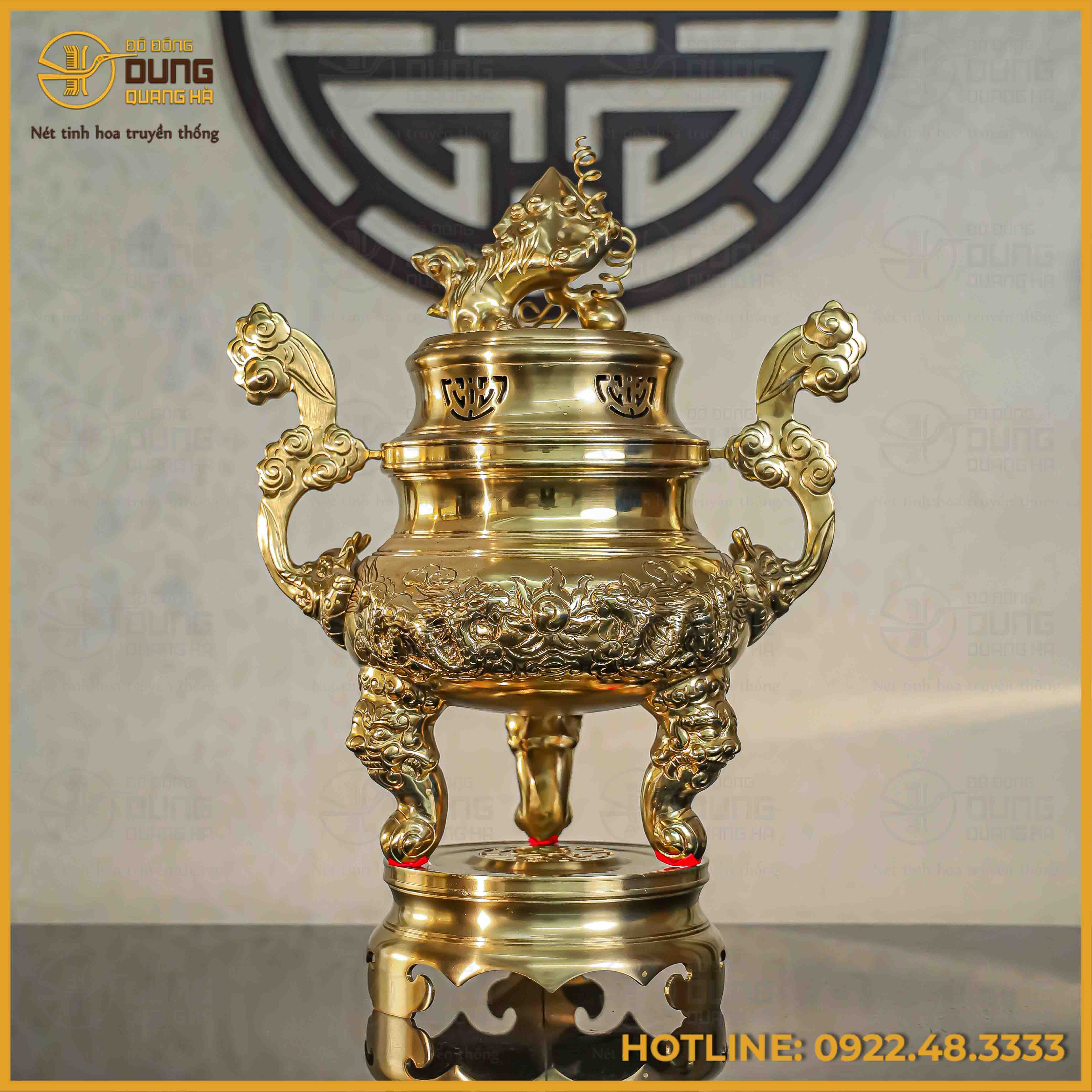 Đỉnh song long chầu nguyệt bằng đồng catut cao 50cm