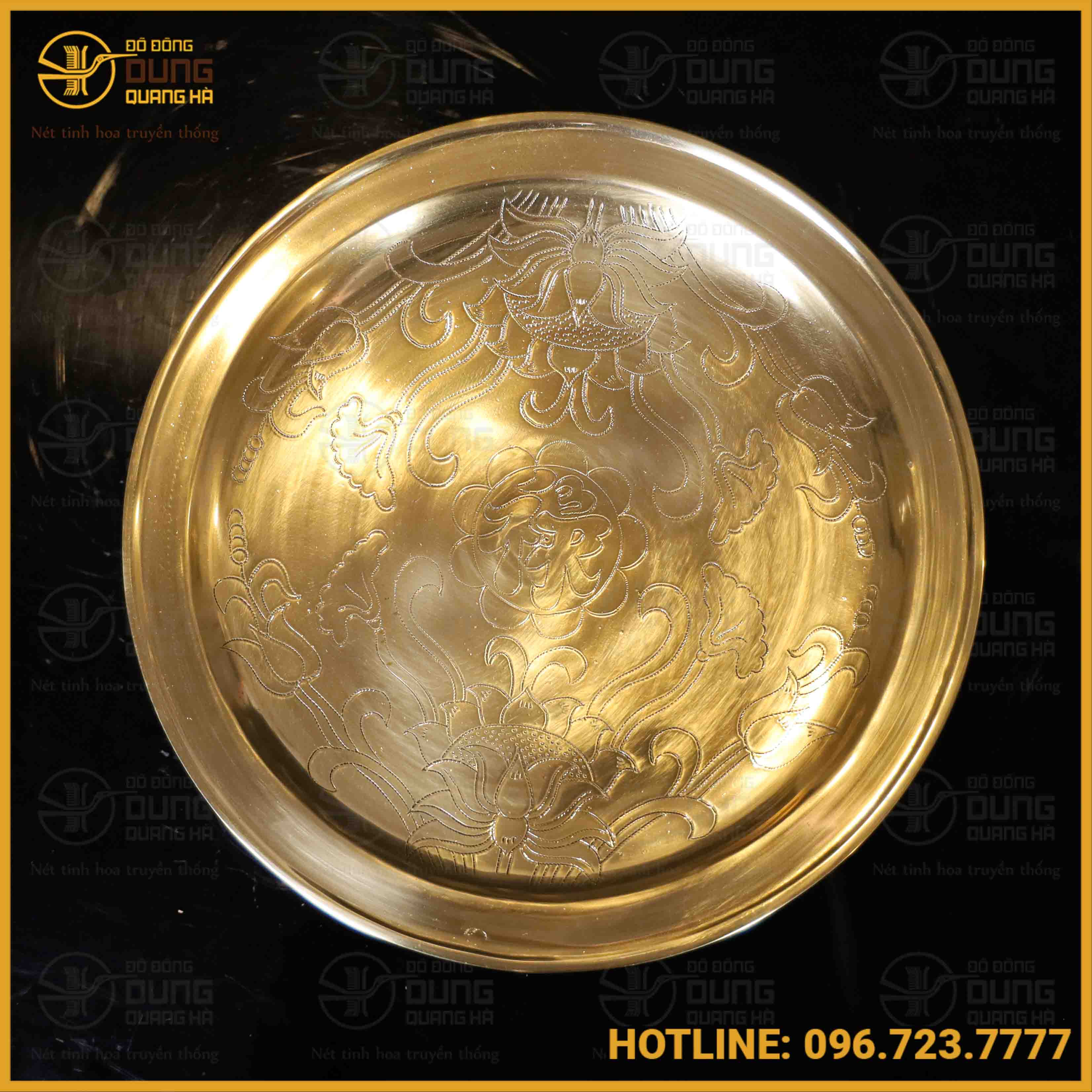 Mâm bồng ám hoa sen bằng đồng catut đường kính 30cm