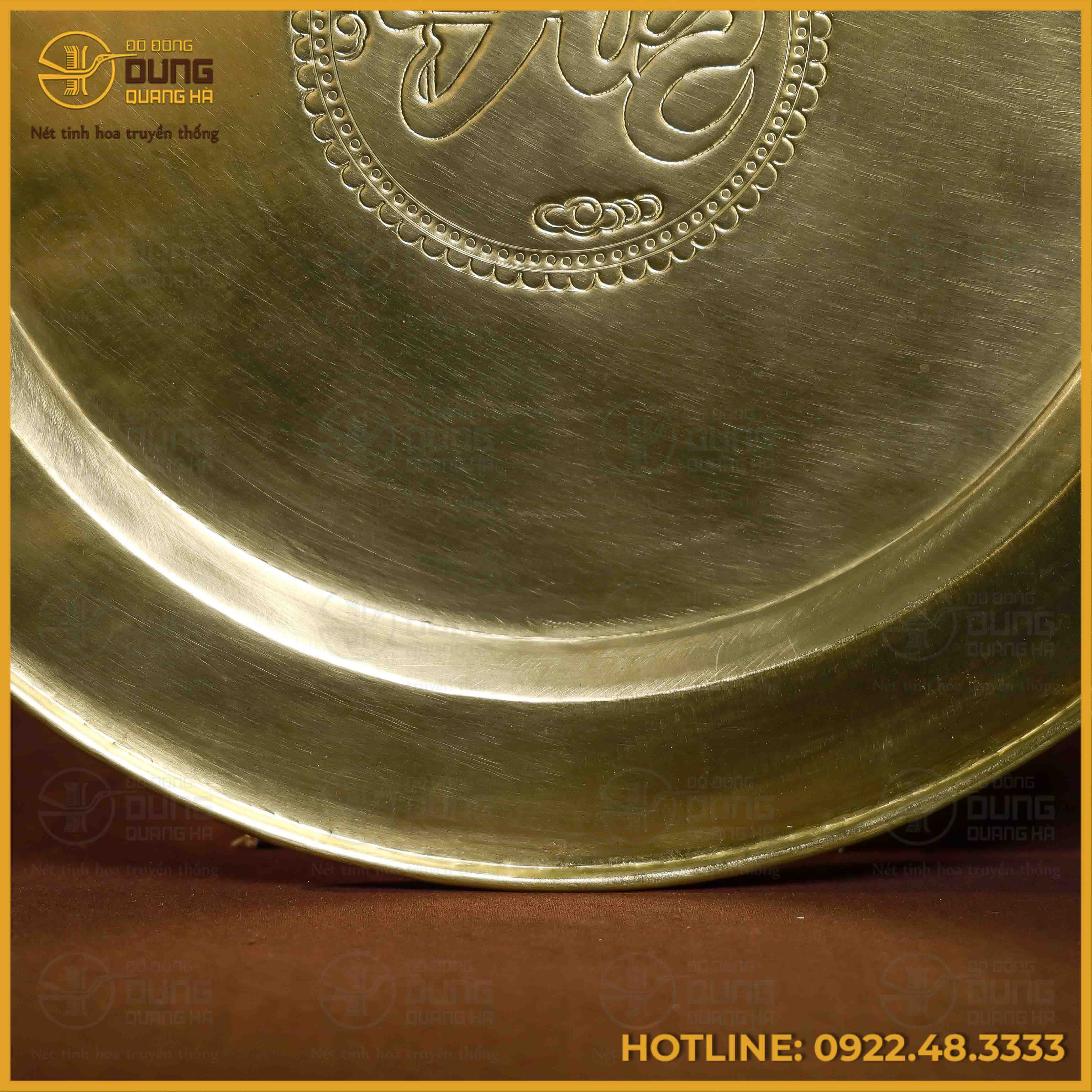 Mâm đồng vàng chữ Đức đường kính 60cm nặng 3,1kg