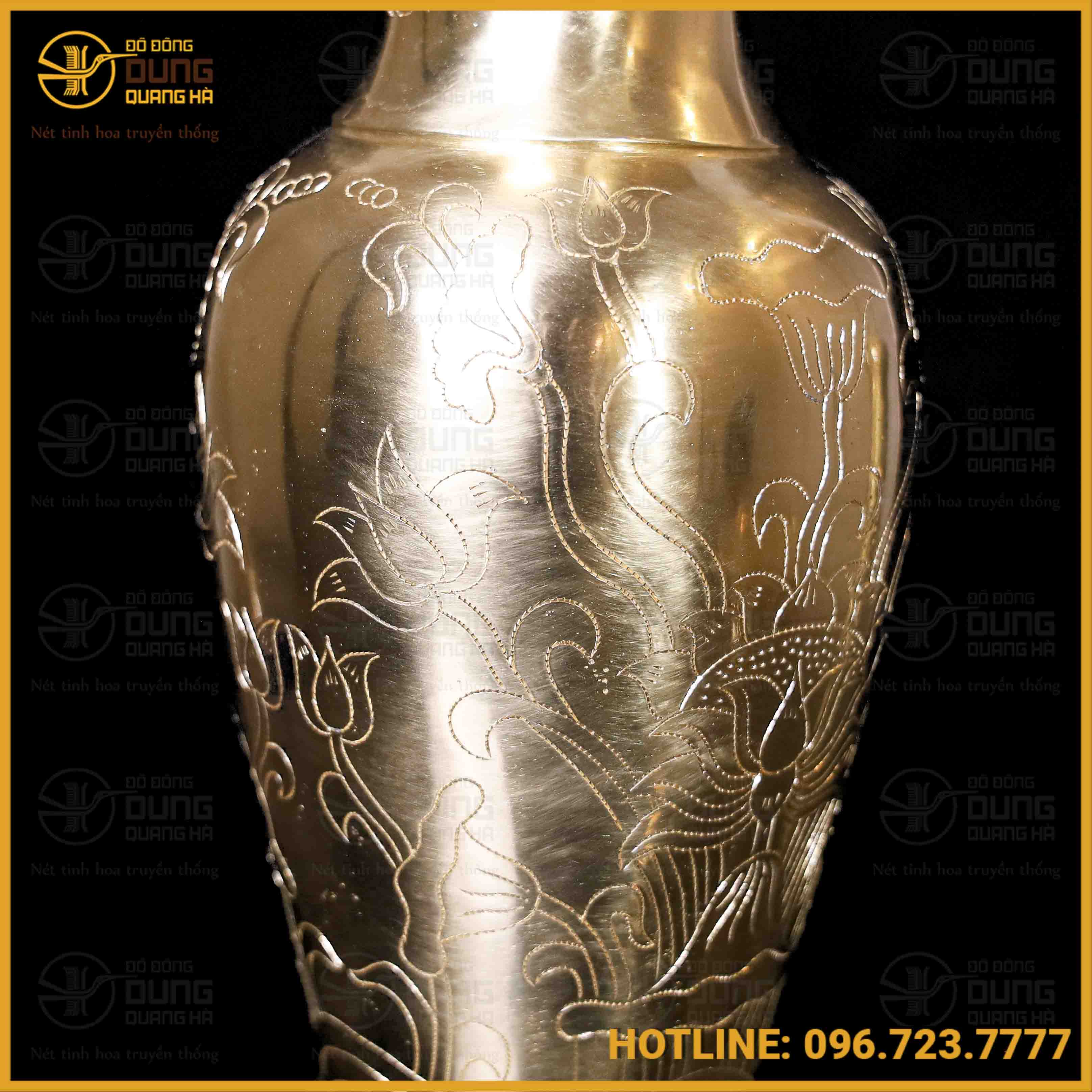 Lọ hoa ám sen bằng đồng catut cao 33cm