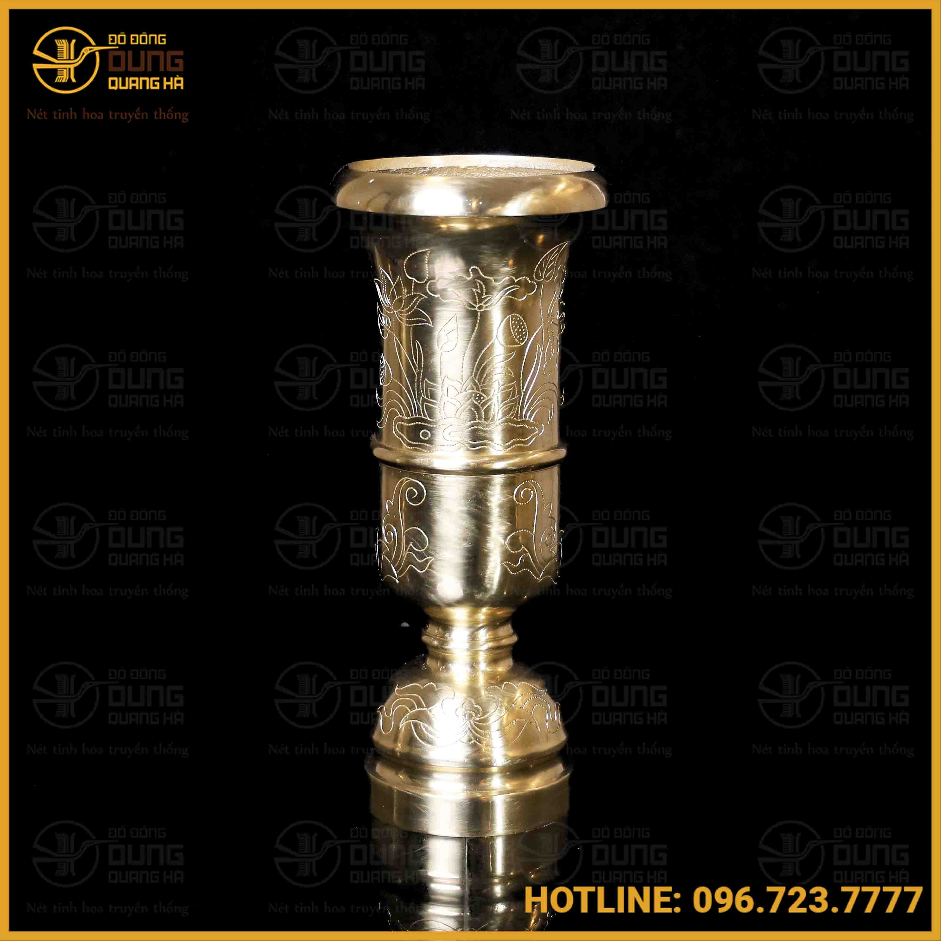 Ống hương ám hoa sen bằng đồng catut cao 30cm