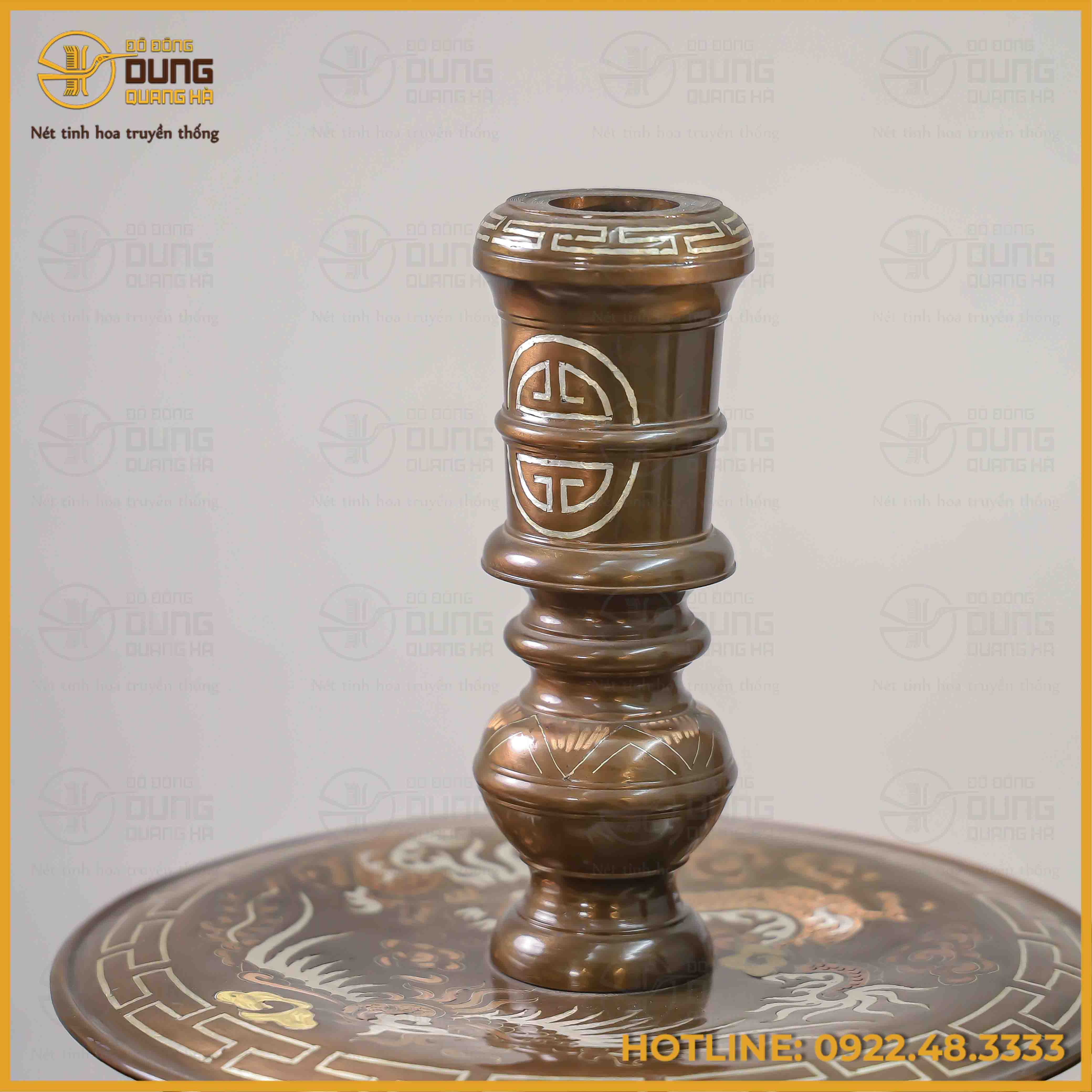 Đôi chân nến long phụng đồng đỏ khảm tam khí cao 50cm