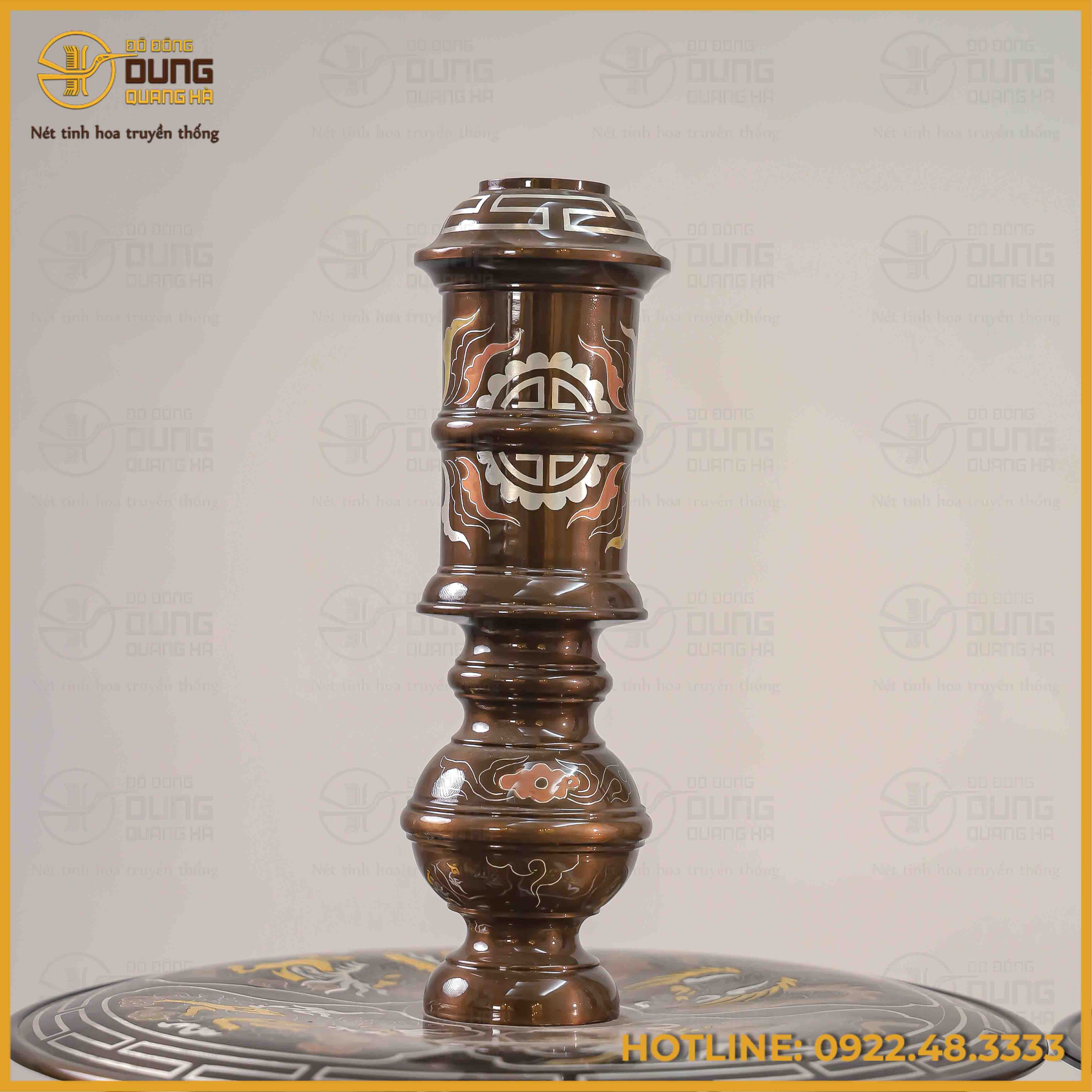 Đôi chân nến tứ linh đồng đỏ khảm ngũ sắc cao 60cm