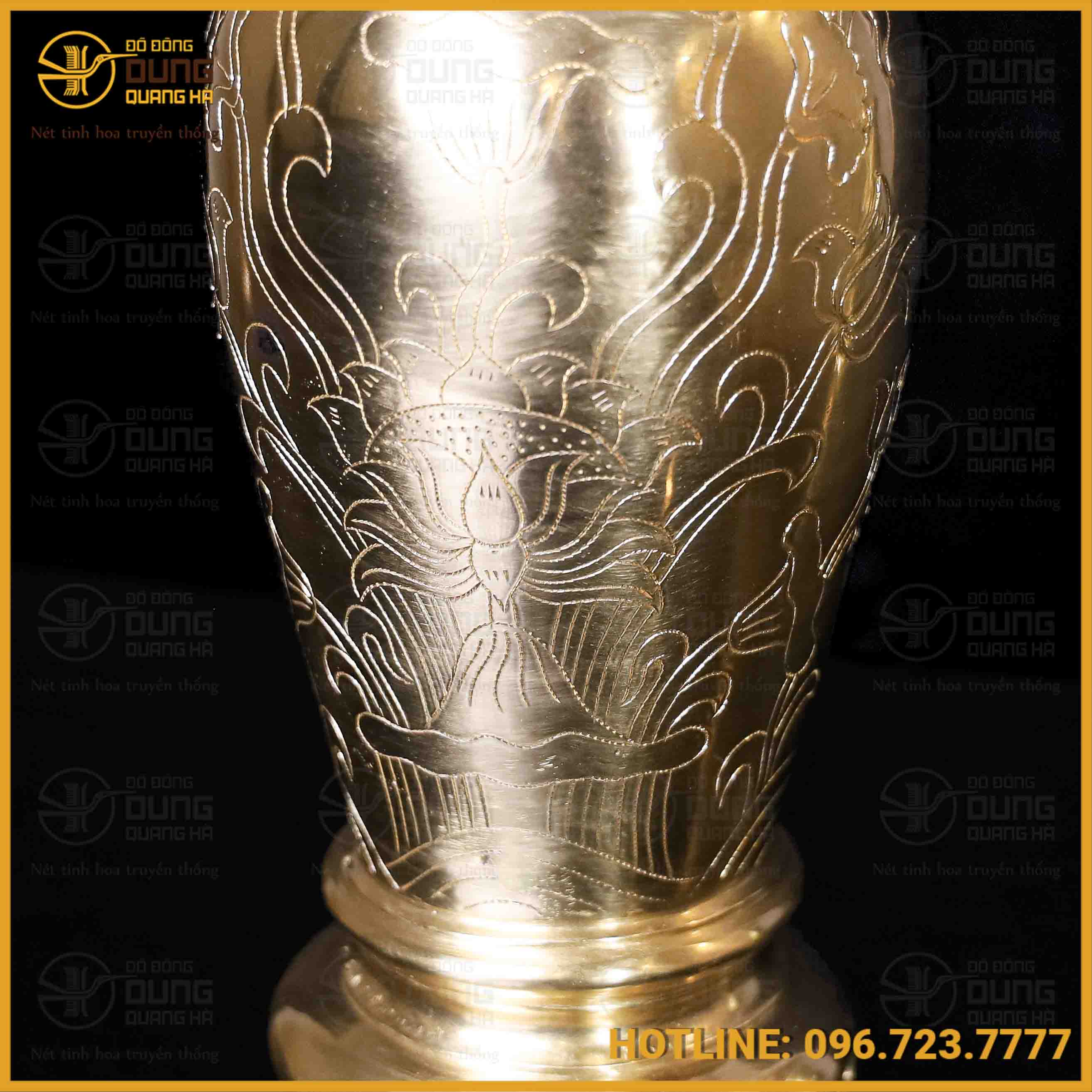 Lọ hoa ám sen bằng đồng catut cao 33cm