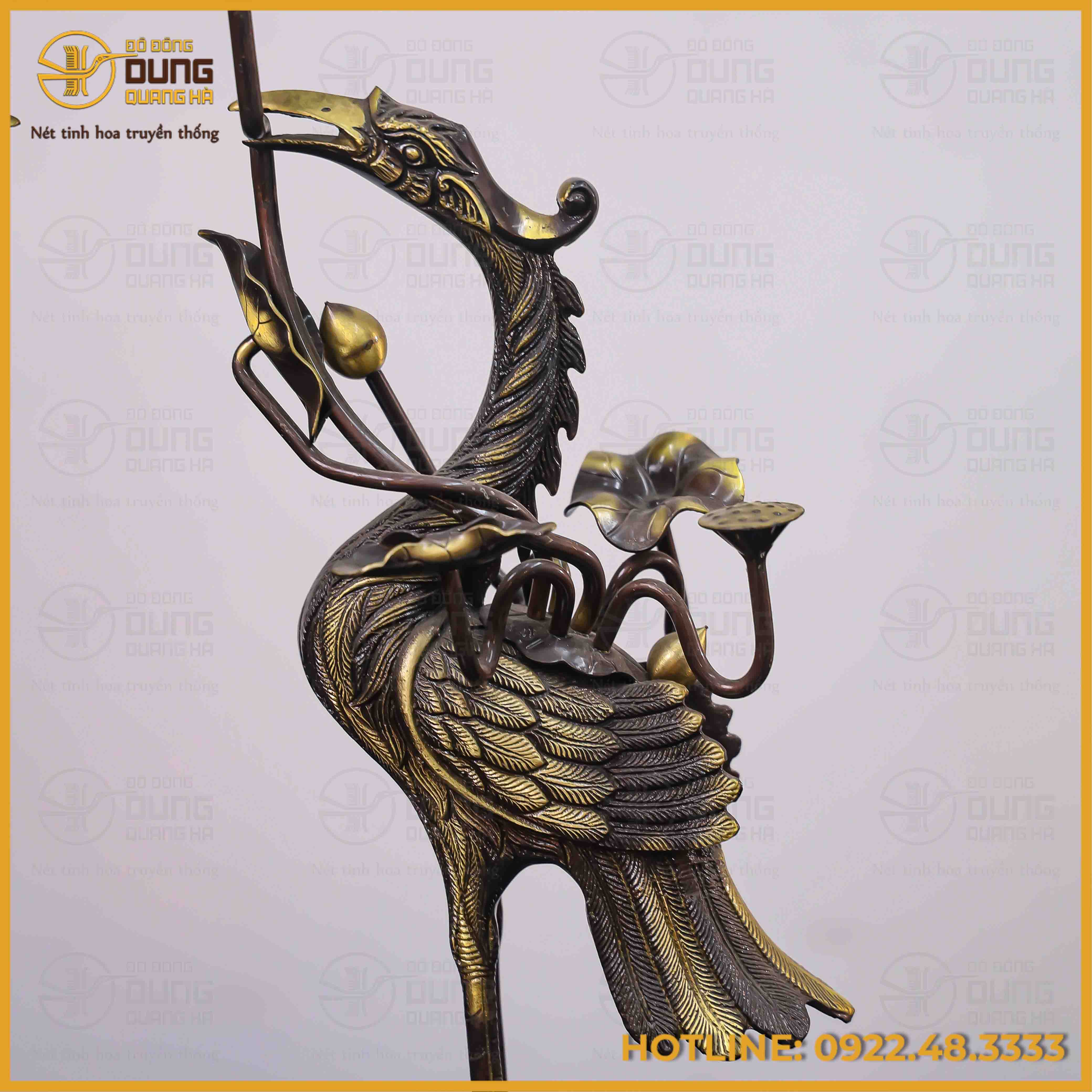 Đôi hạc thờ đồng vàng hai lai cao 45cm
