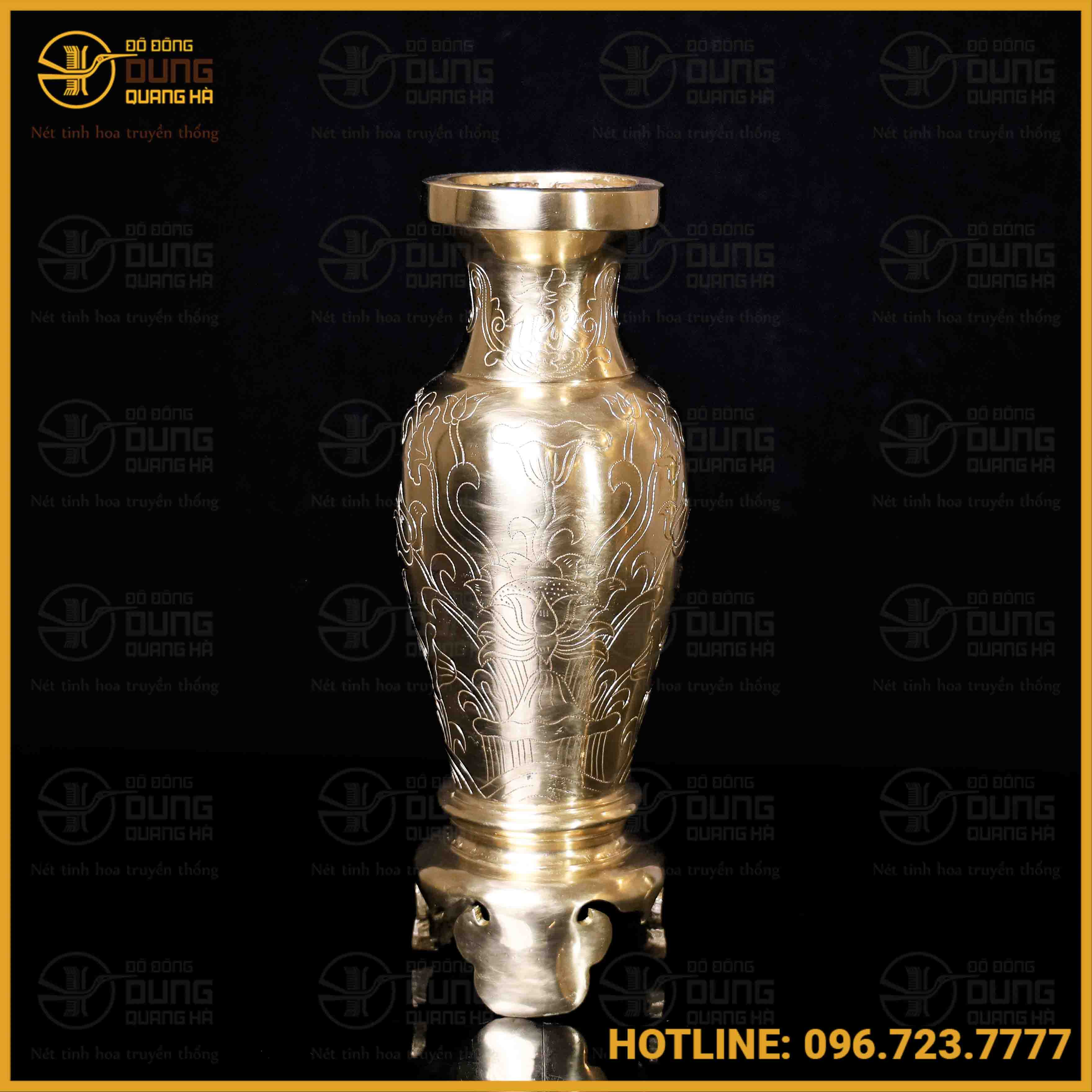 Lọ hoa ám sen bằng đồng catut cao 33cm