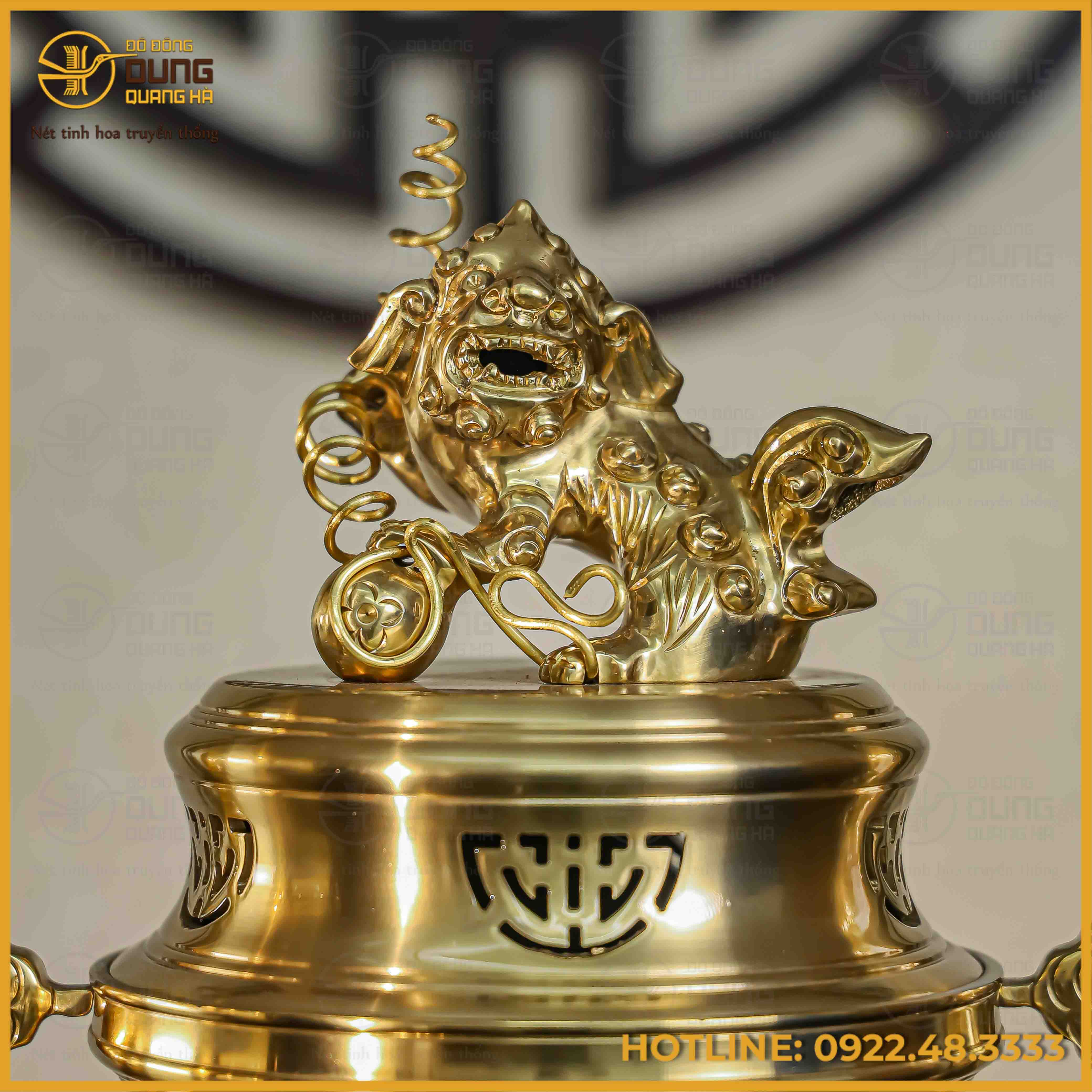 Đỉnh song long chầu nguyệt bằng đồng catut cao 50cm