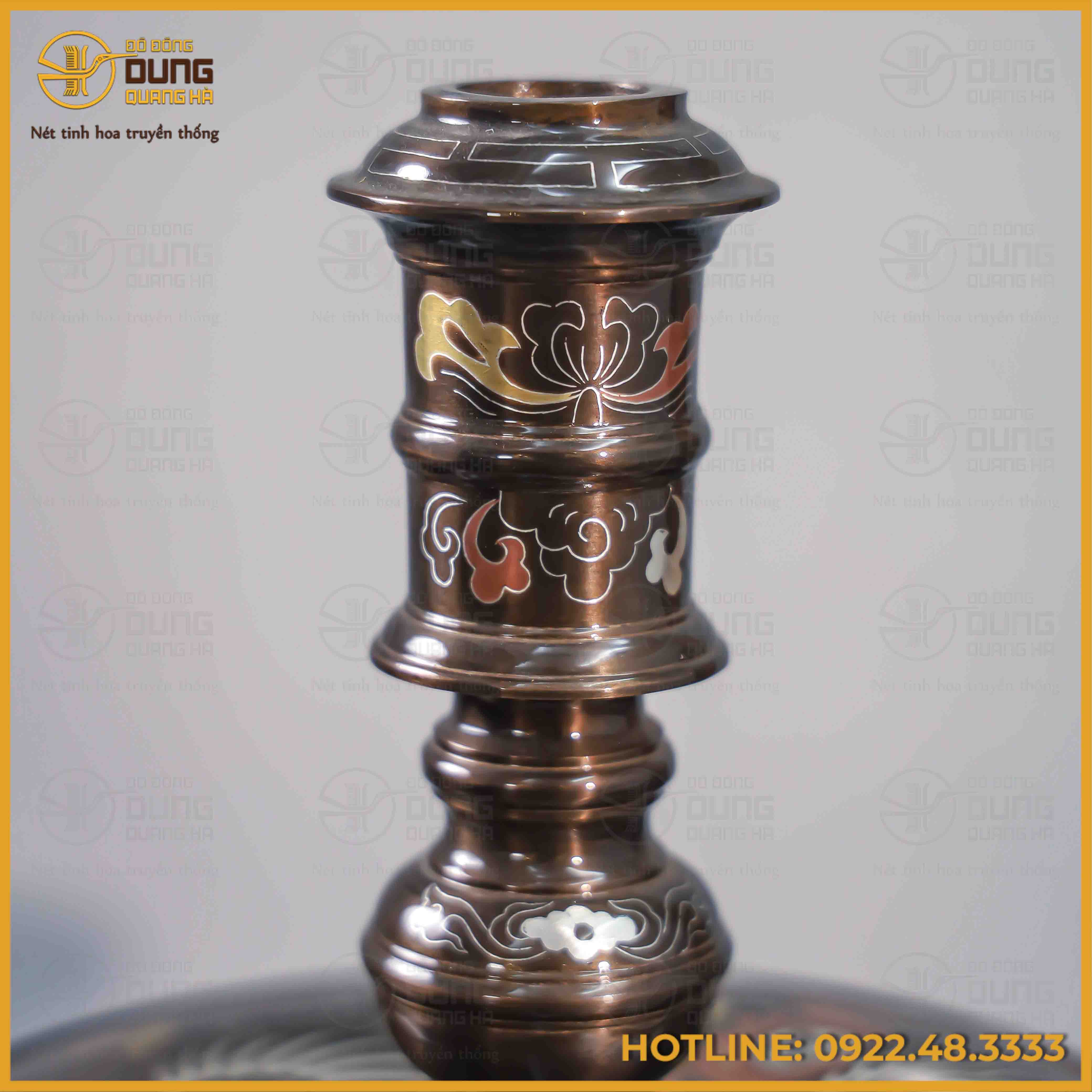 Đôi nến rồng phương đồng đỏ khảm ngũ sắc cao 45cm