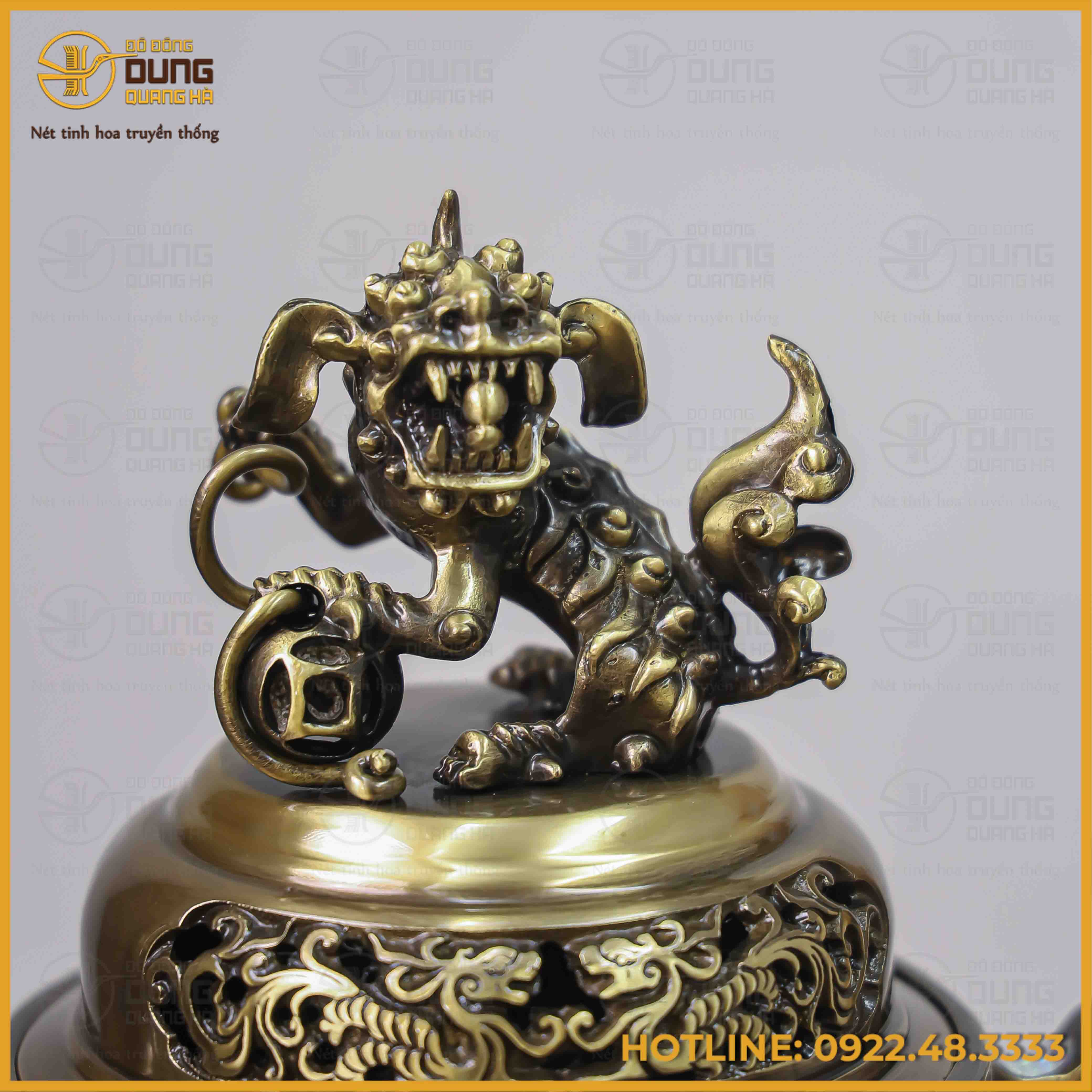 Đỉnh song long chầu nguyệt đồng vàng hai công nghệ cao 45cm