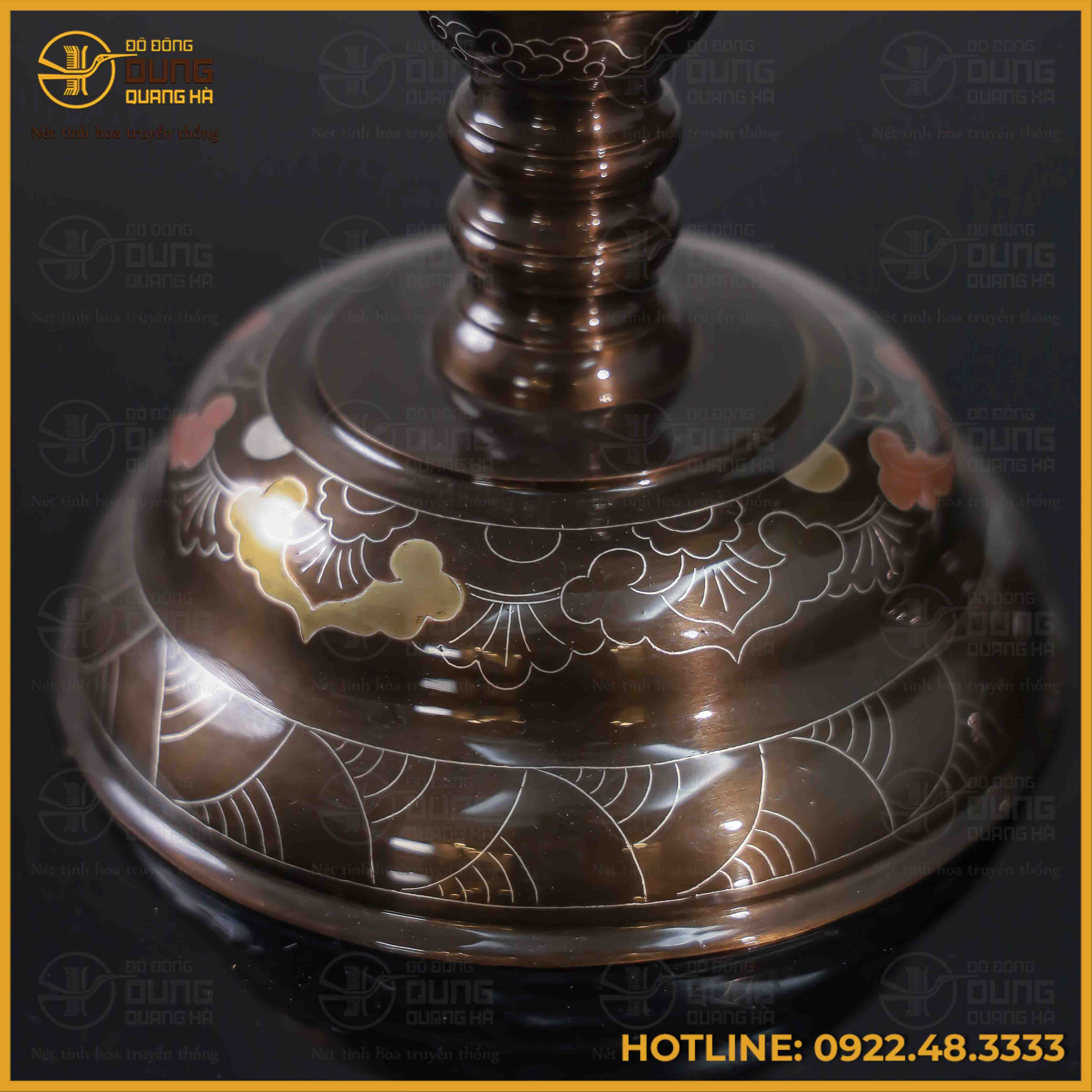 Đôi nến rồng phương đồng đỏ khảm ngũ sắc cao 45cm