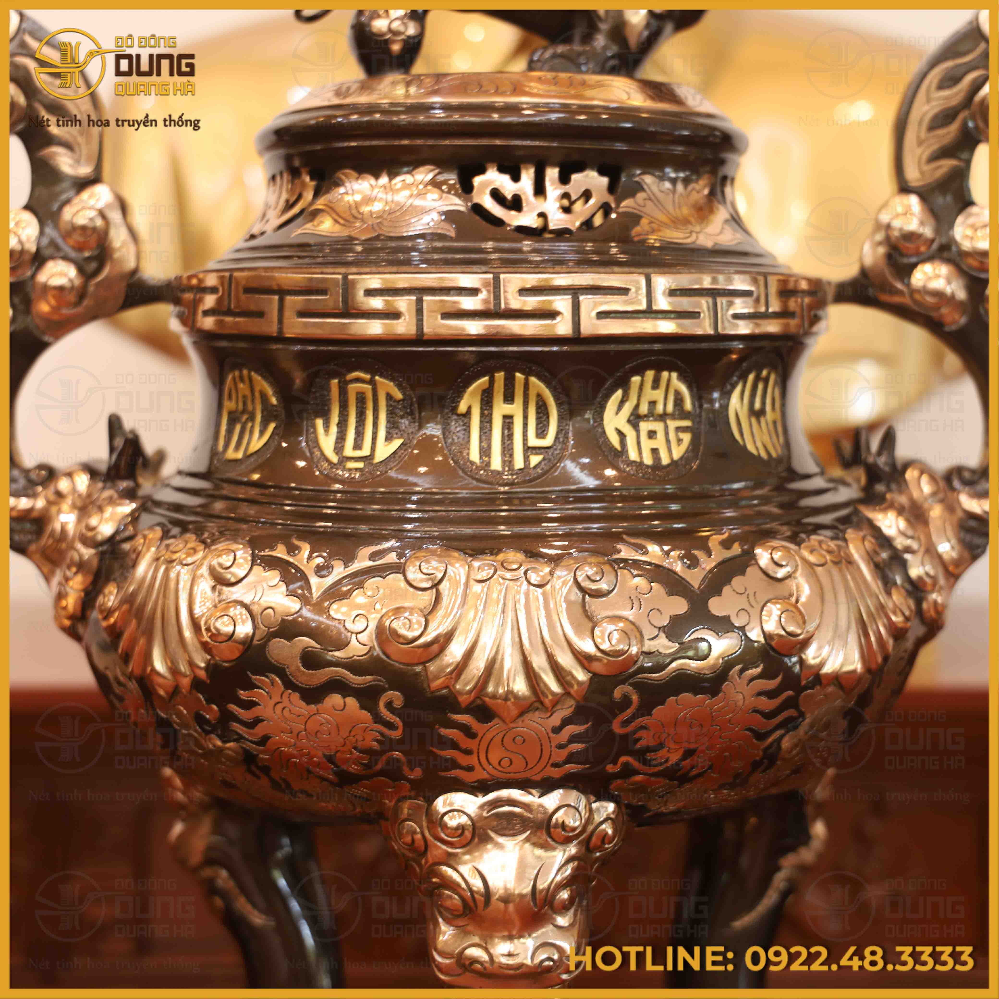 Bộ ngũ sự đồng đỏ cạo màu cao 60cm