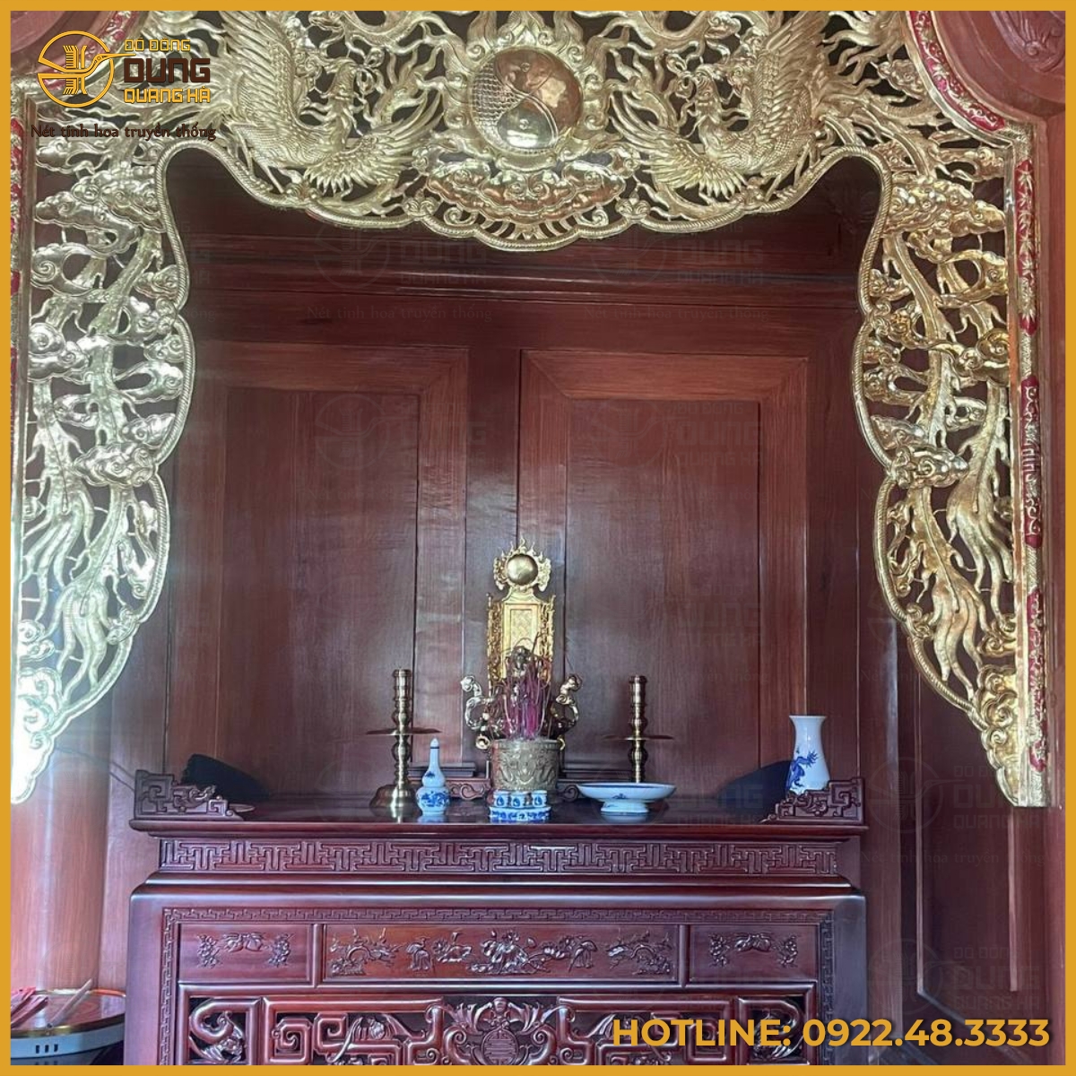 Bộ cửa võng song phụng chầu nguyệt bằng đồng vàng