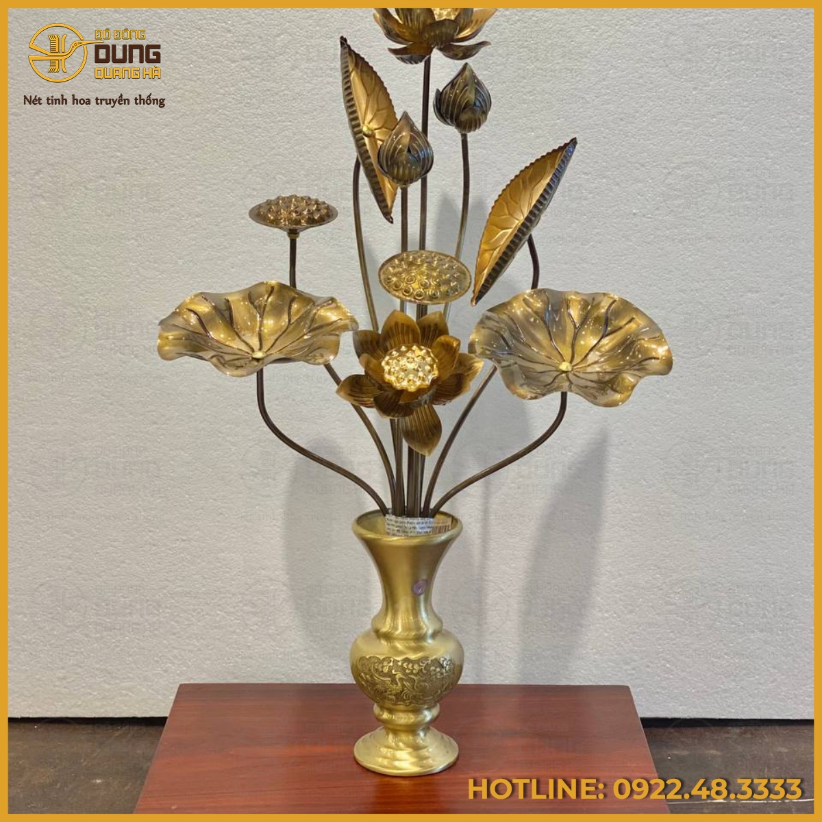 Bó hoa sen 9 cành bằng đồng làm màu giả cổ