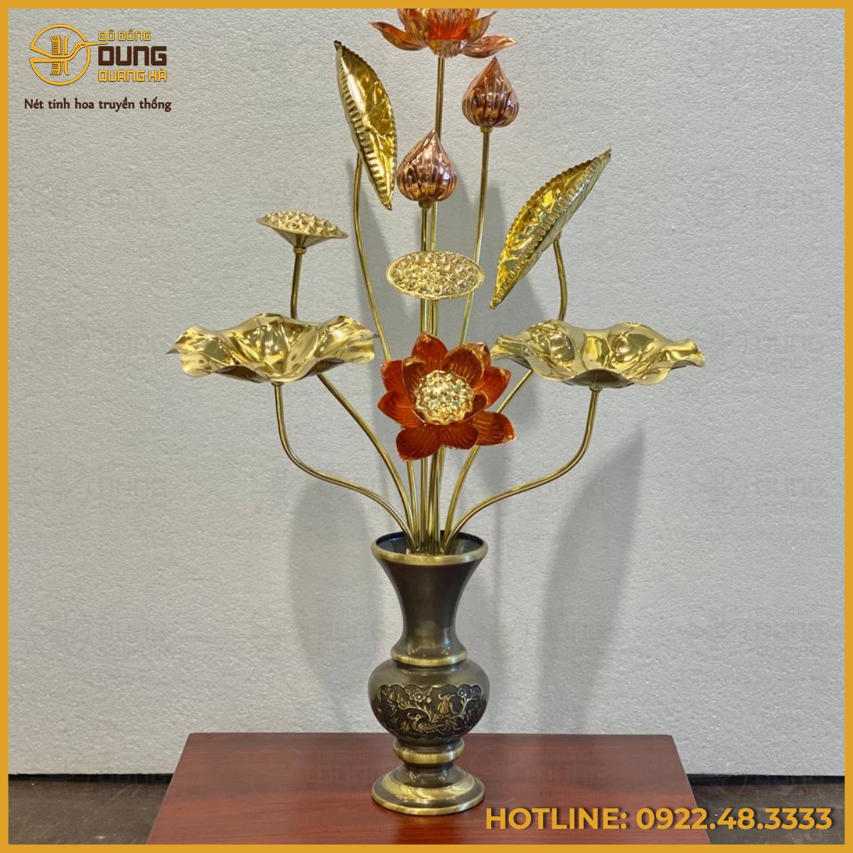 Bó sen 10 cành bằng đồng vàng làm màu tinh xảo
