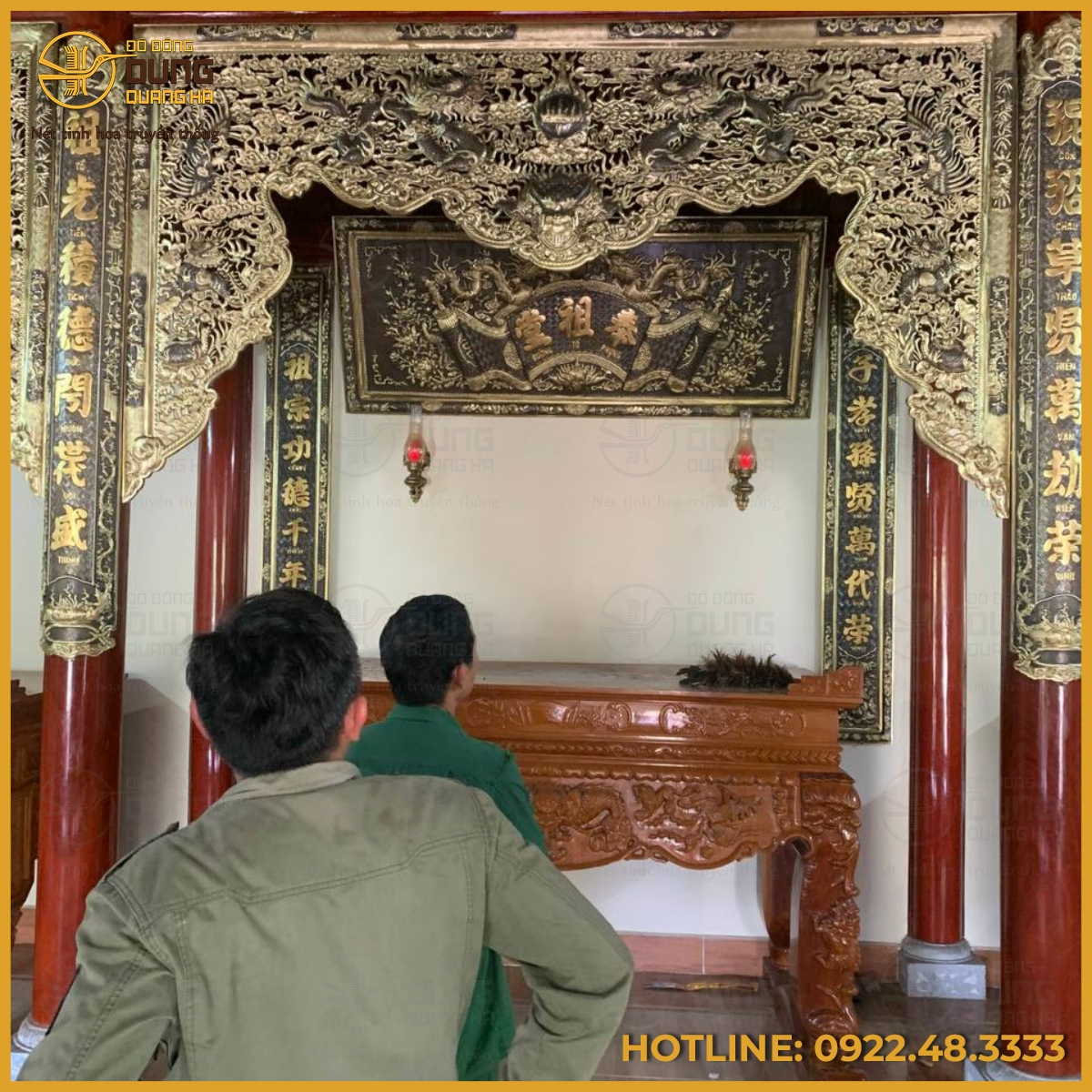 Bộ cửa võng tứ linh bằng đồng vàng làm màu giả cổ