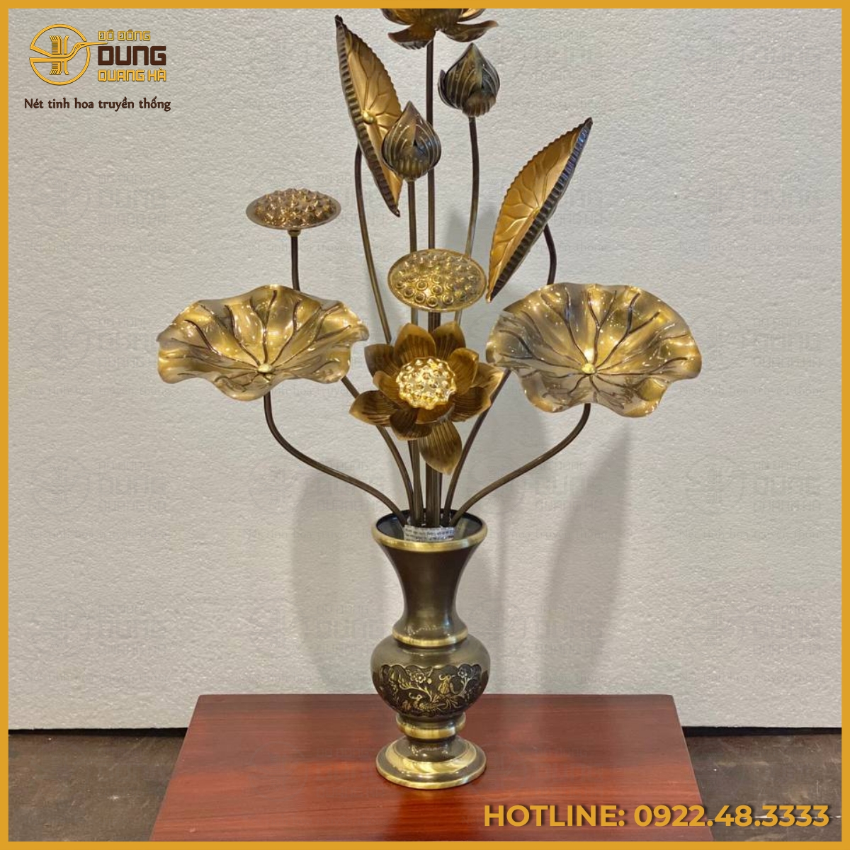 Bó hoa sen 9 cành bằng đồng làm màu giả cổ