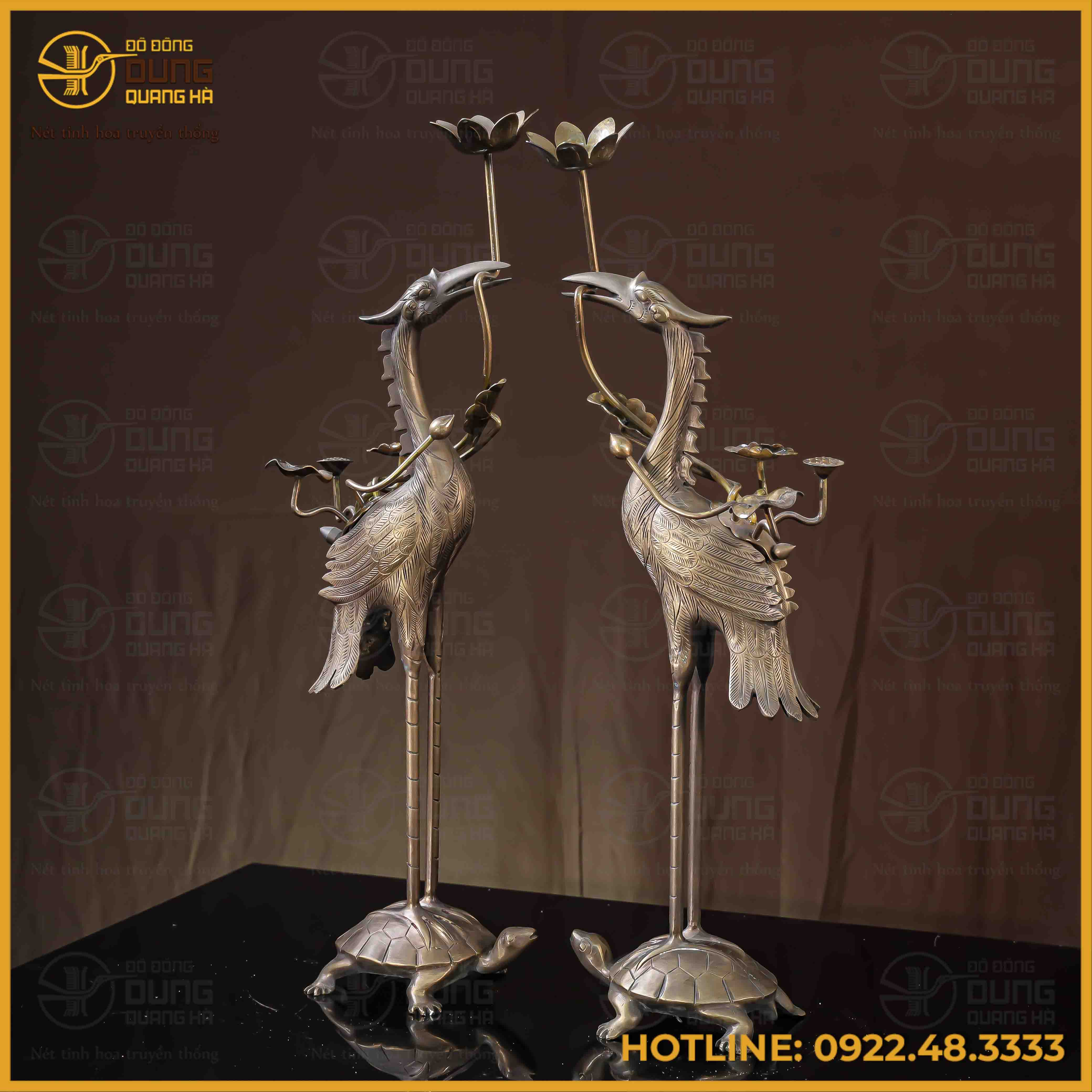 Hạc thờ đồng vàng hun cao 60cm