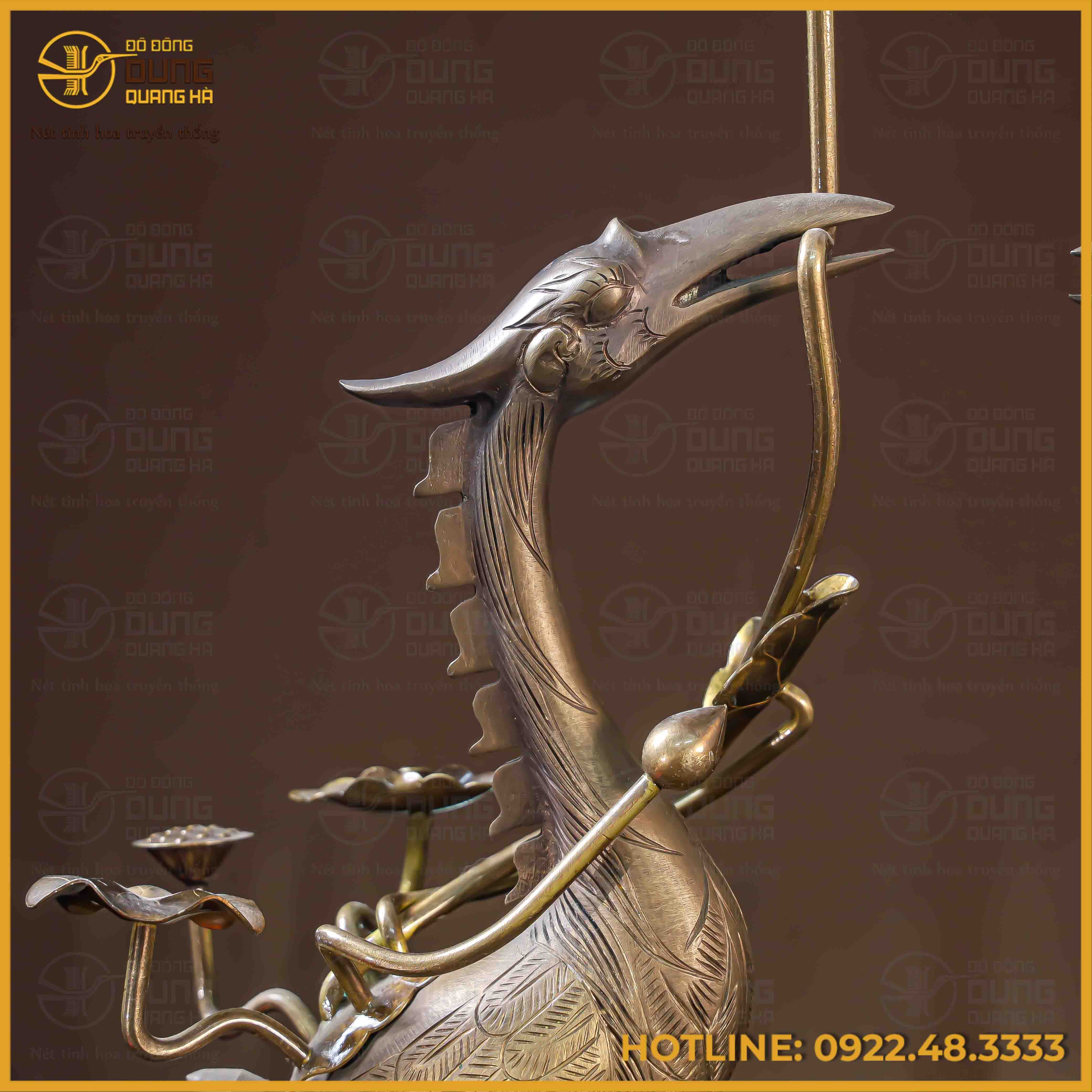 Hạc thờ đồng vàng hun cao 60cm