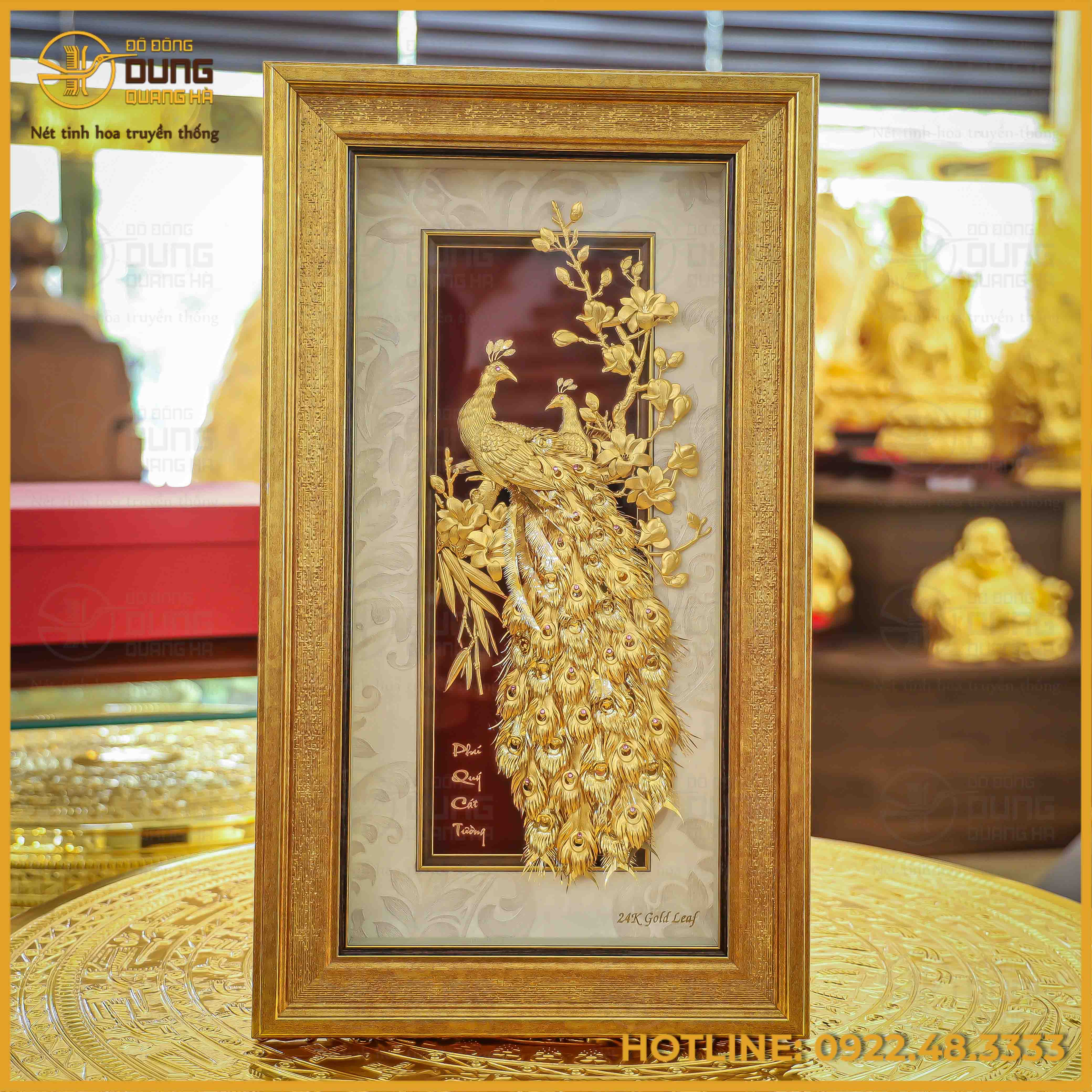 Tranh phú quý cát tường bằng đồng dát vàng kích thước 31x45cm