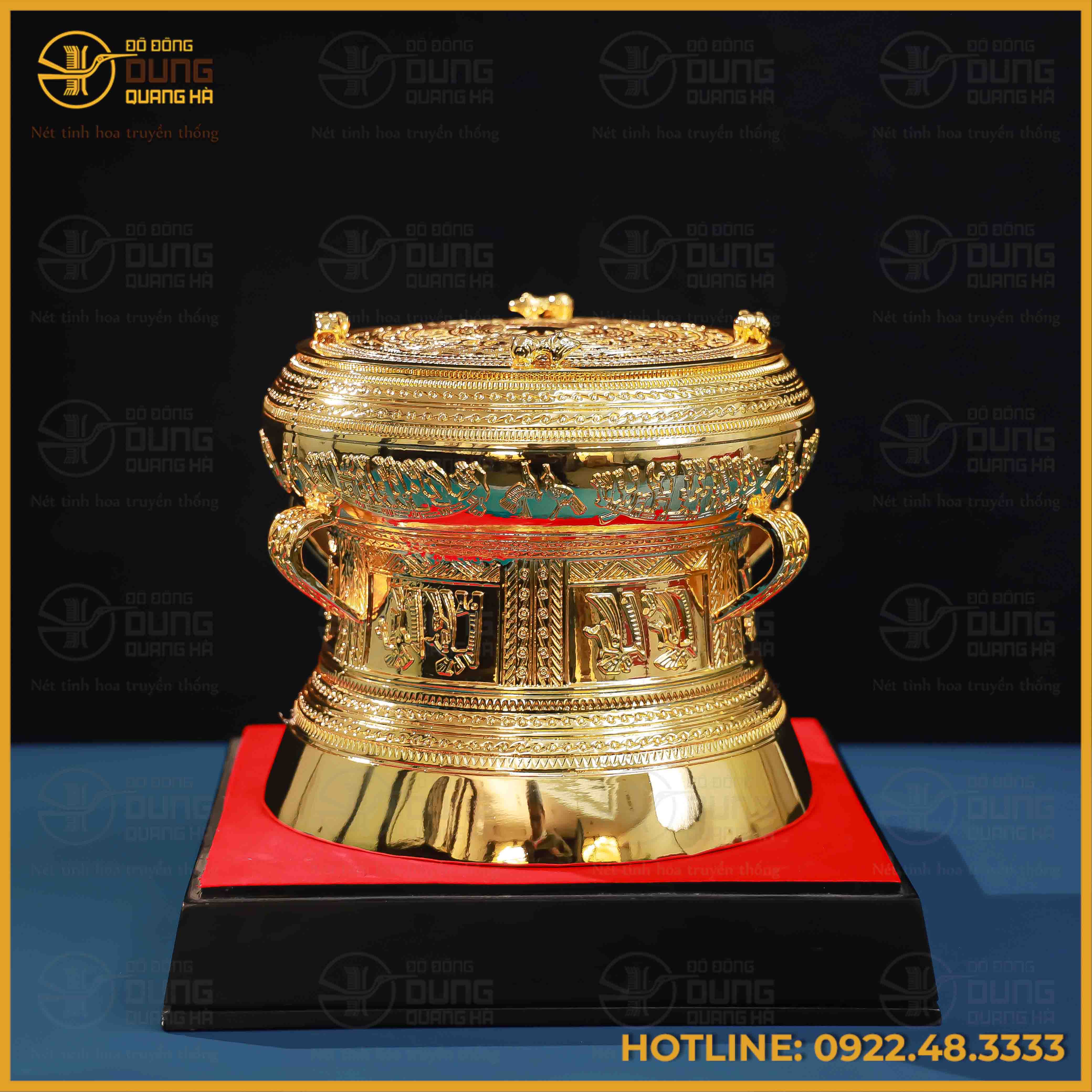 Quà tặng trống đồng vàng mạ vàng đường kính 25cm