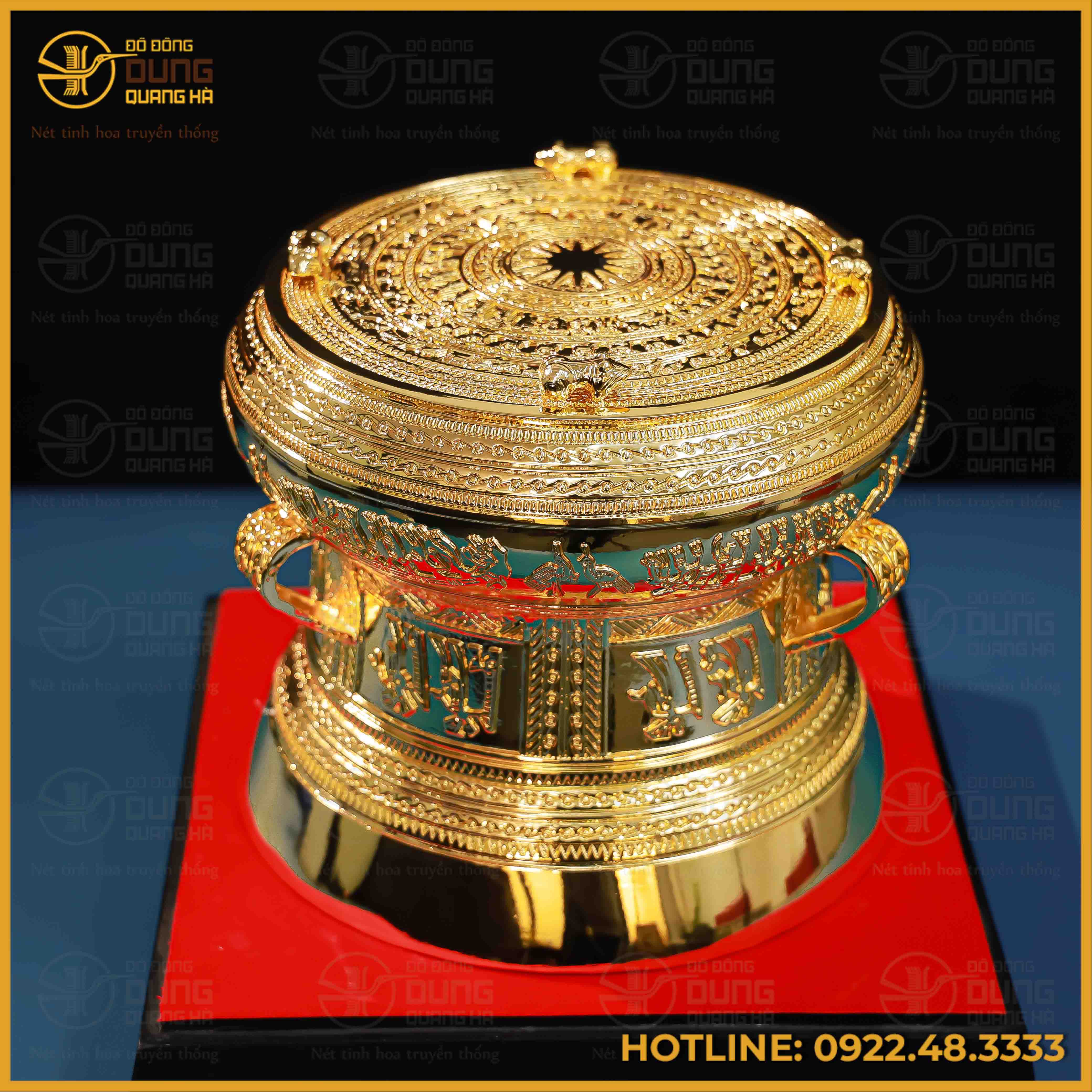 Quà tặng trống đồng vàng mạ vàng đường kính 25cm