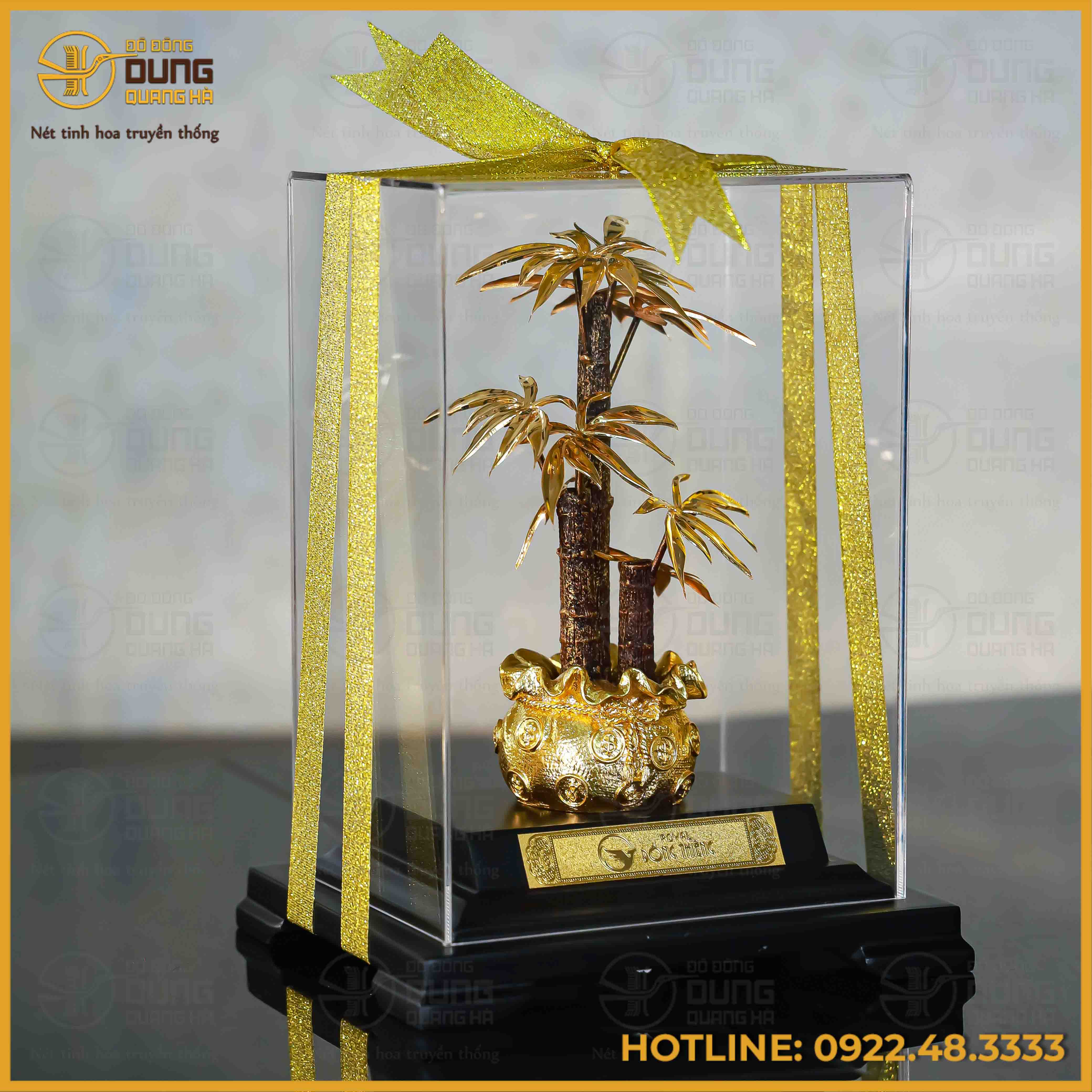 Quà tặng cây trúc đồng vàng mạ vàng kích thước 17x22cm