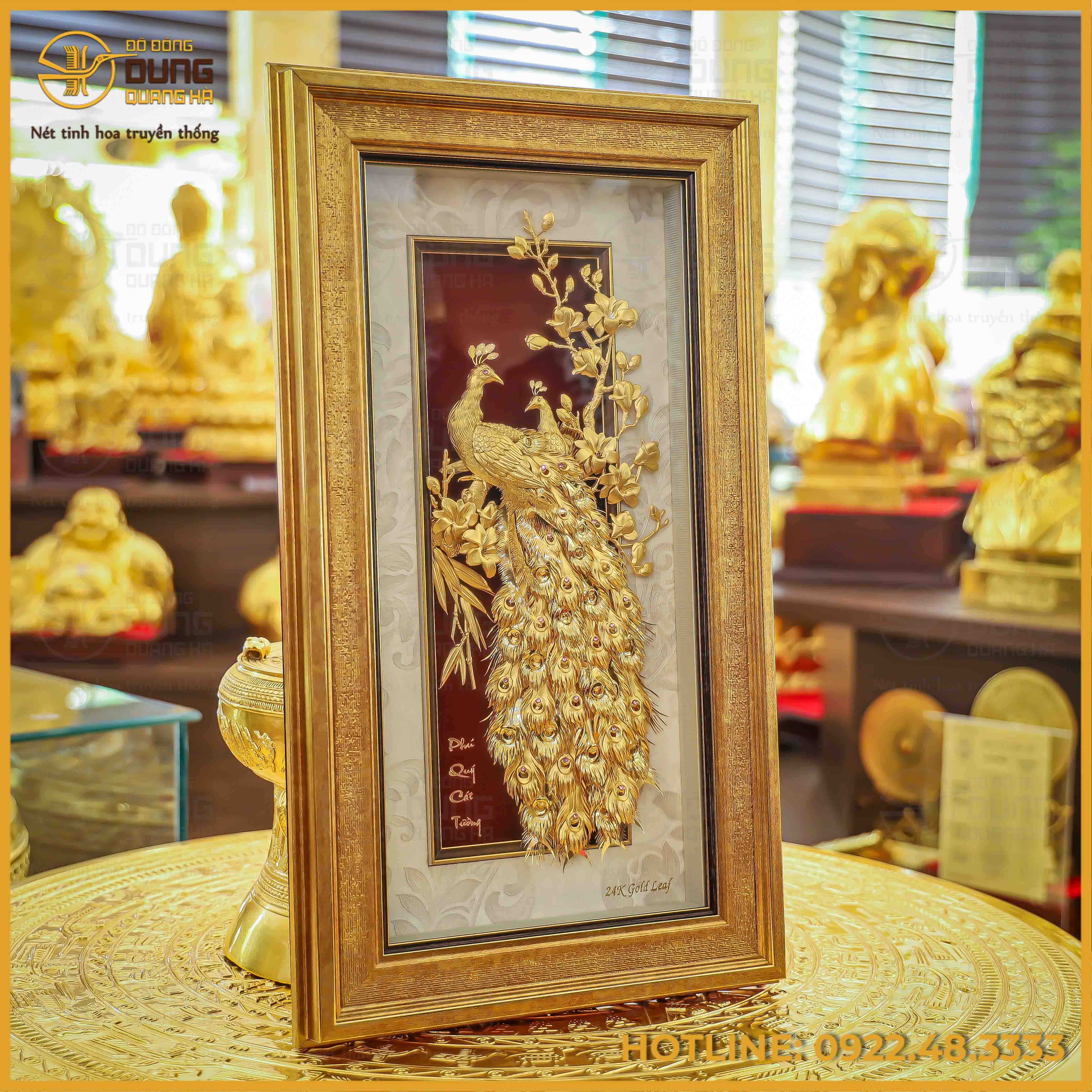 Tranh phú quý cát tường bằng đồng dát vàng kích thước 31x45cm