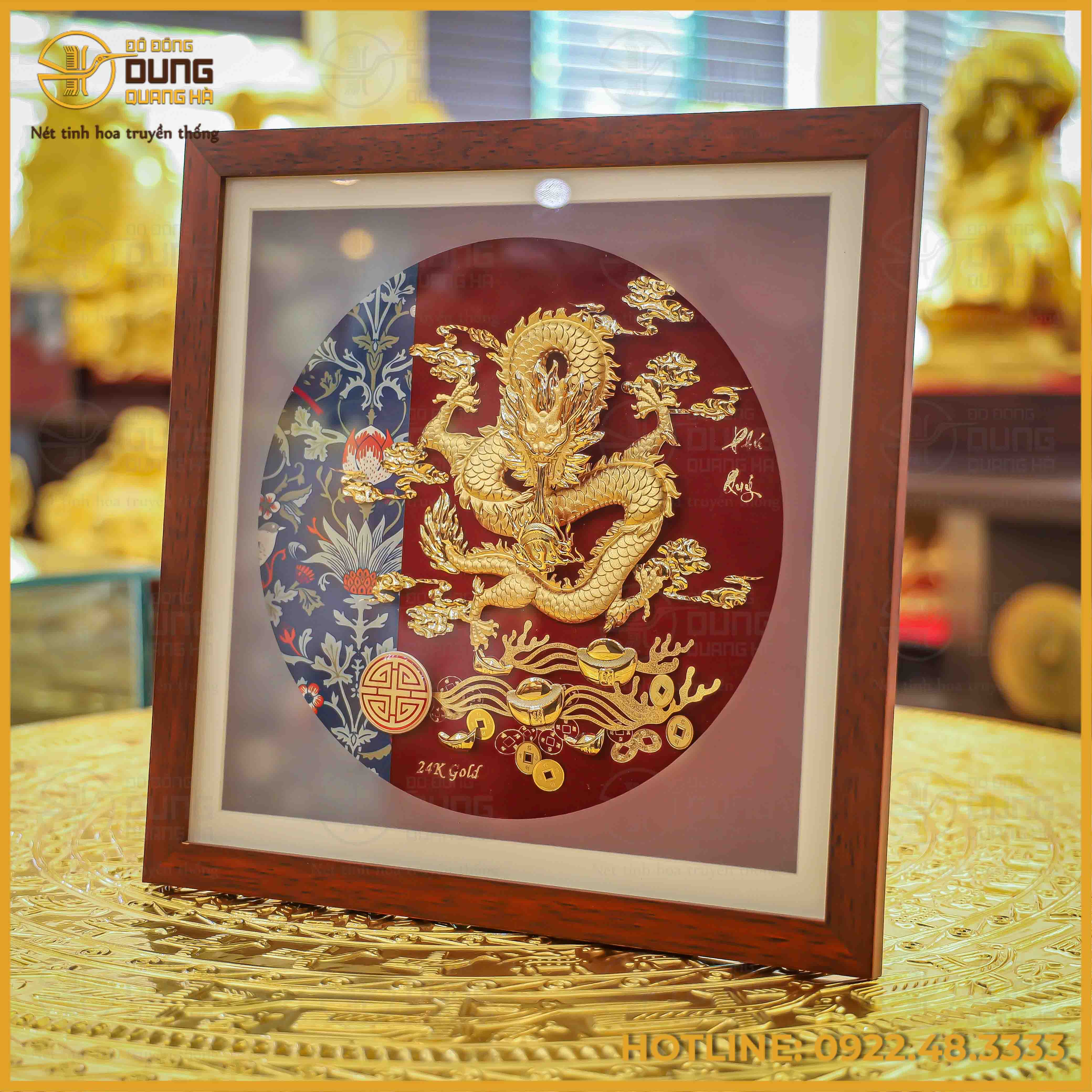 Quà tặng tranh rồng dát vàng kích thước 30x30cm