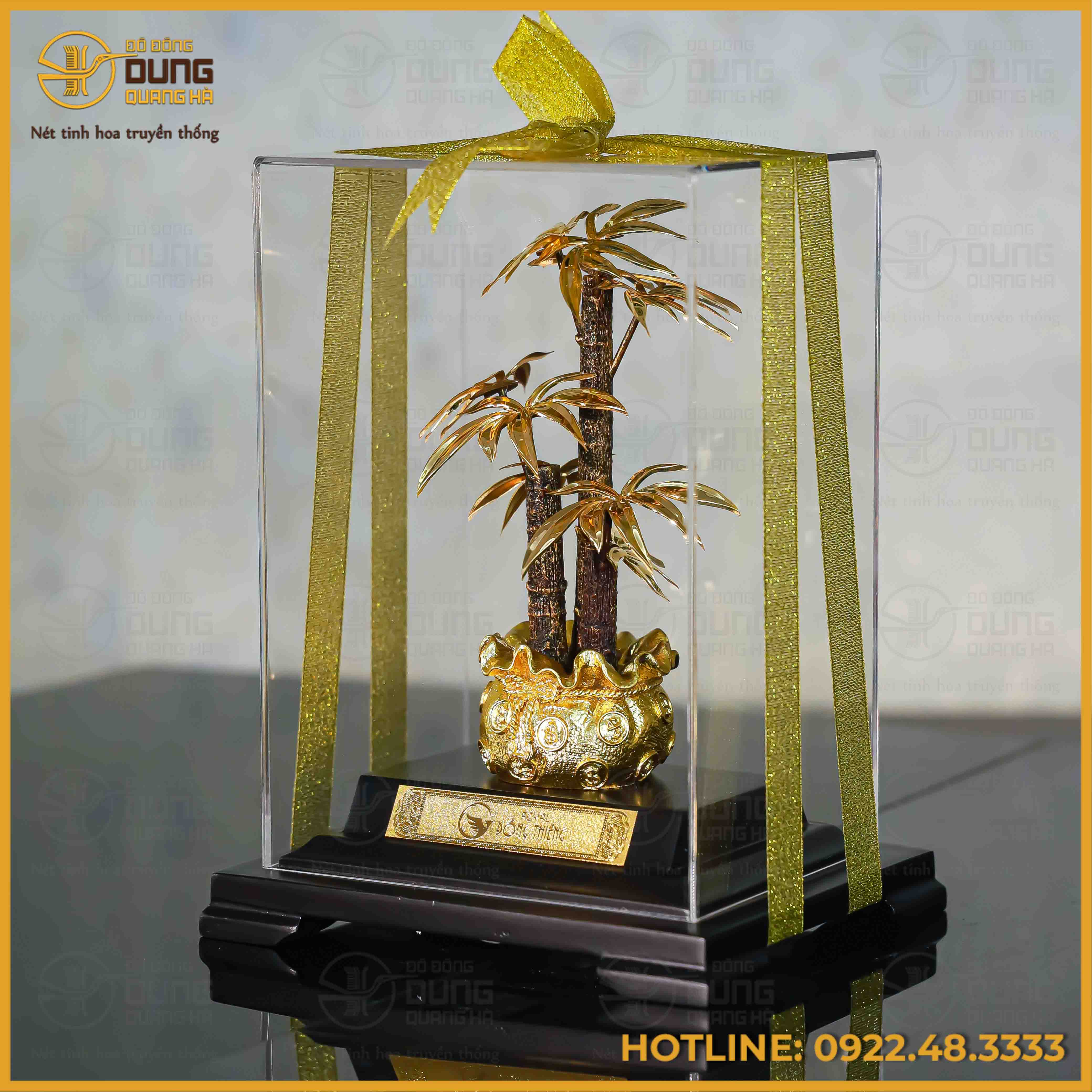 Quà tặng cây trúc đồng vàng mạ vàng kích thước 17x22cm