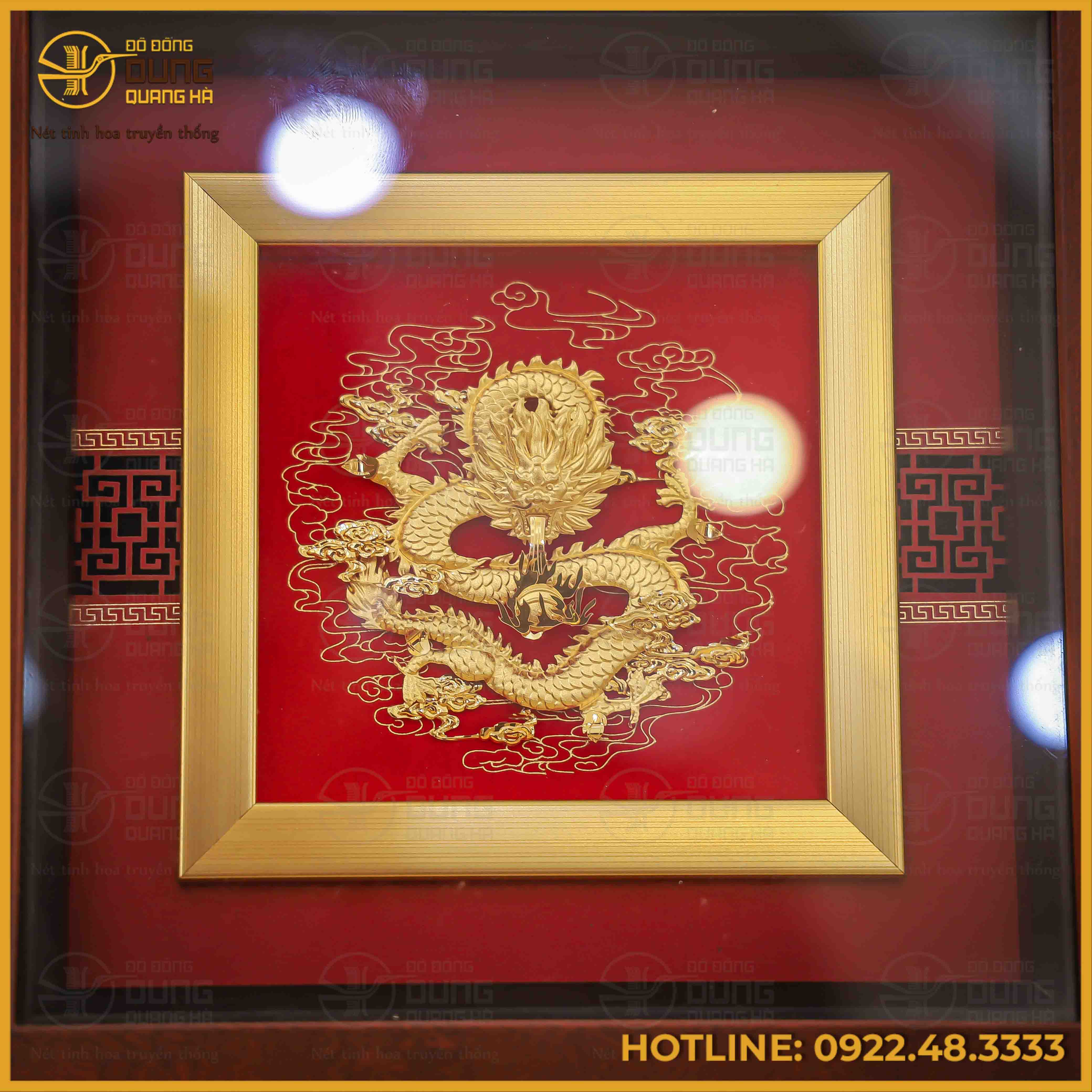 Quà tặng tranh rồng dát vàng kích thước 23x23cm