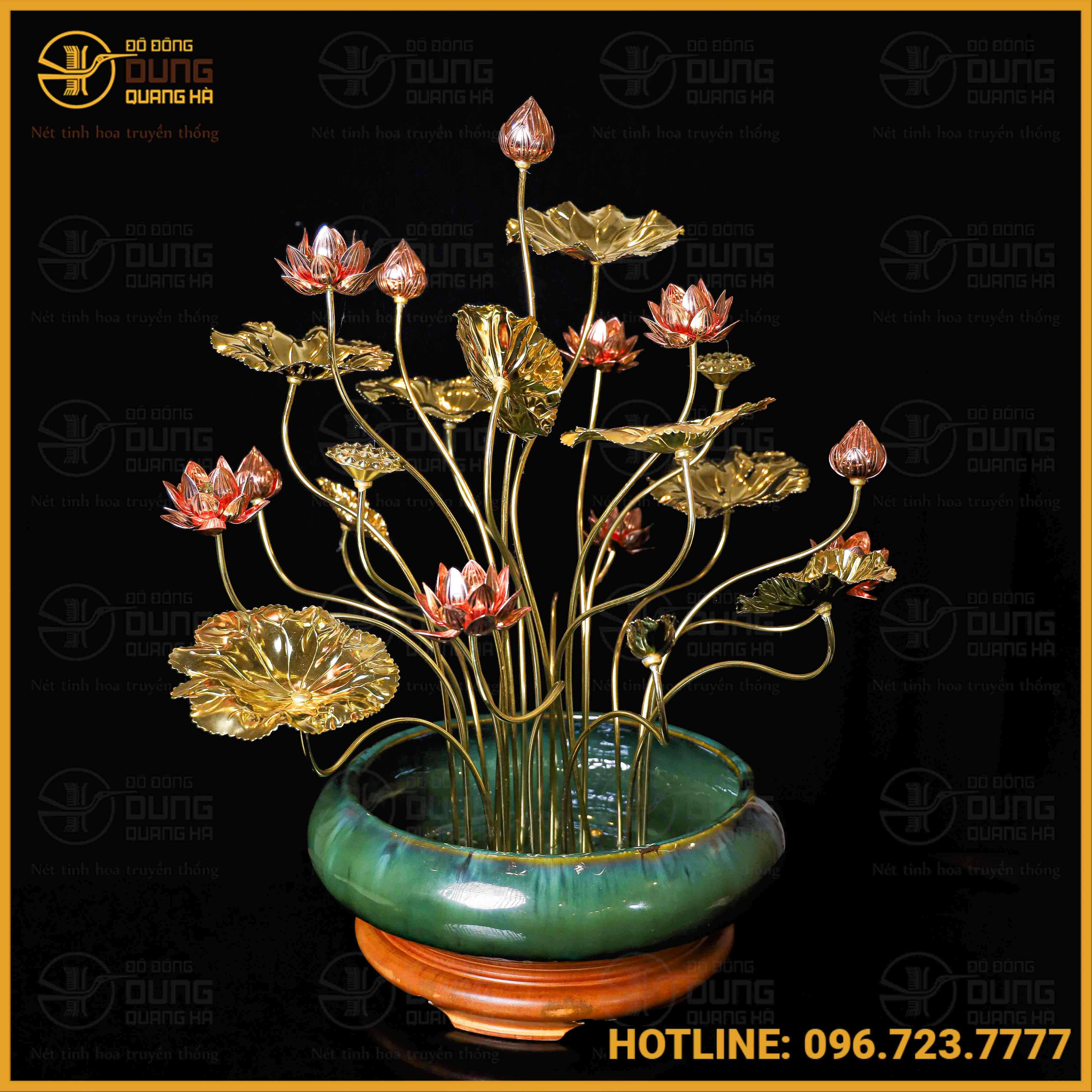 Chậu hoa sen bằng đồng 23 bông cao 70cm