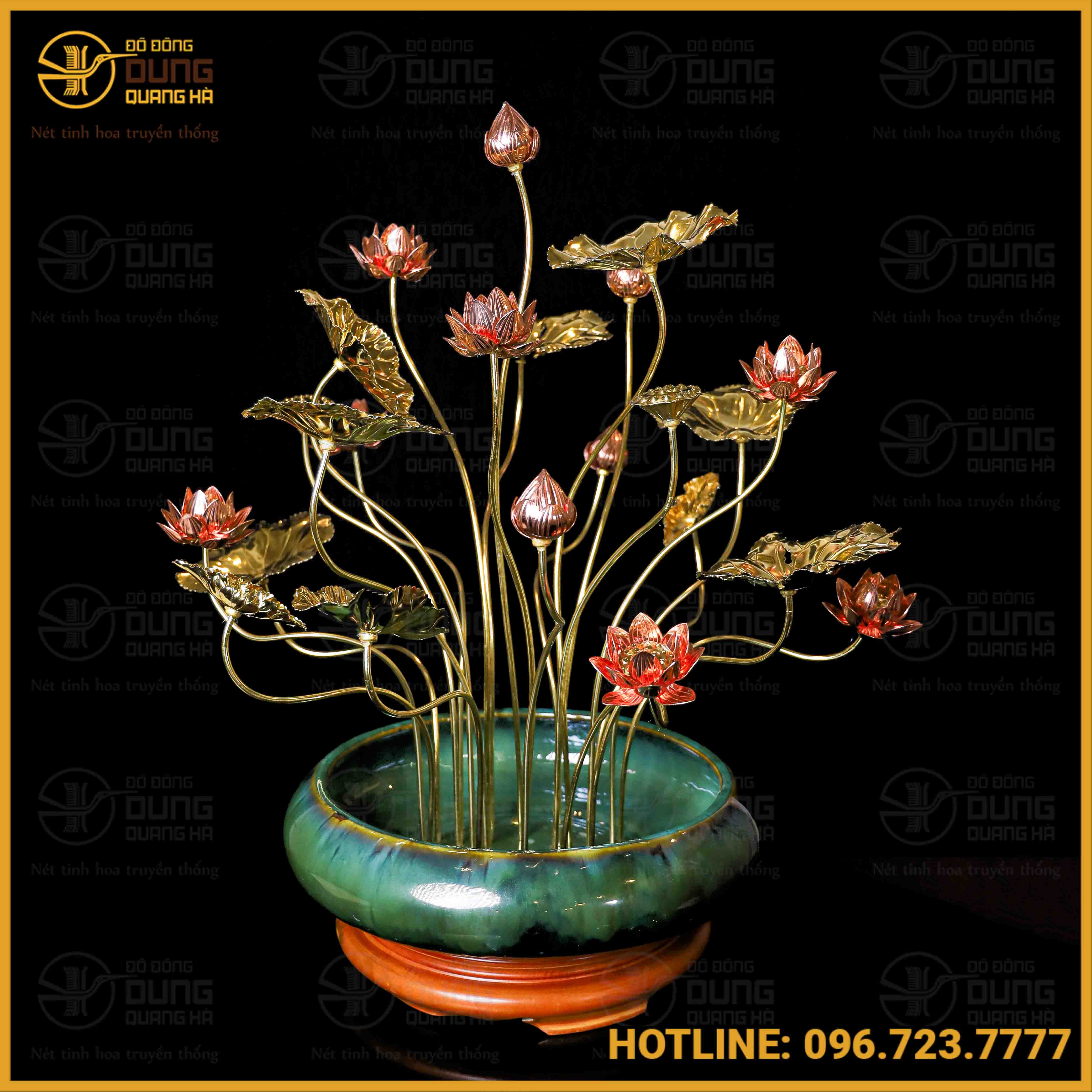 Chậu hoa sen bằng đồng 23 bông cao 70cm