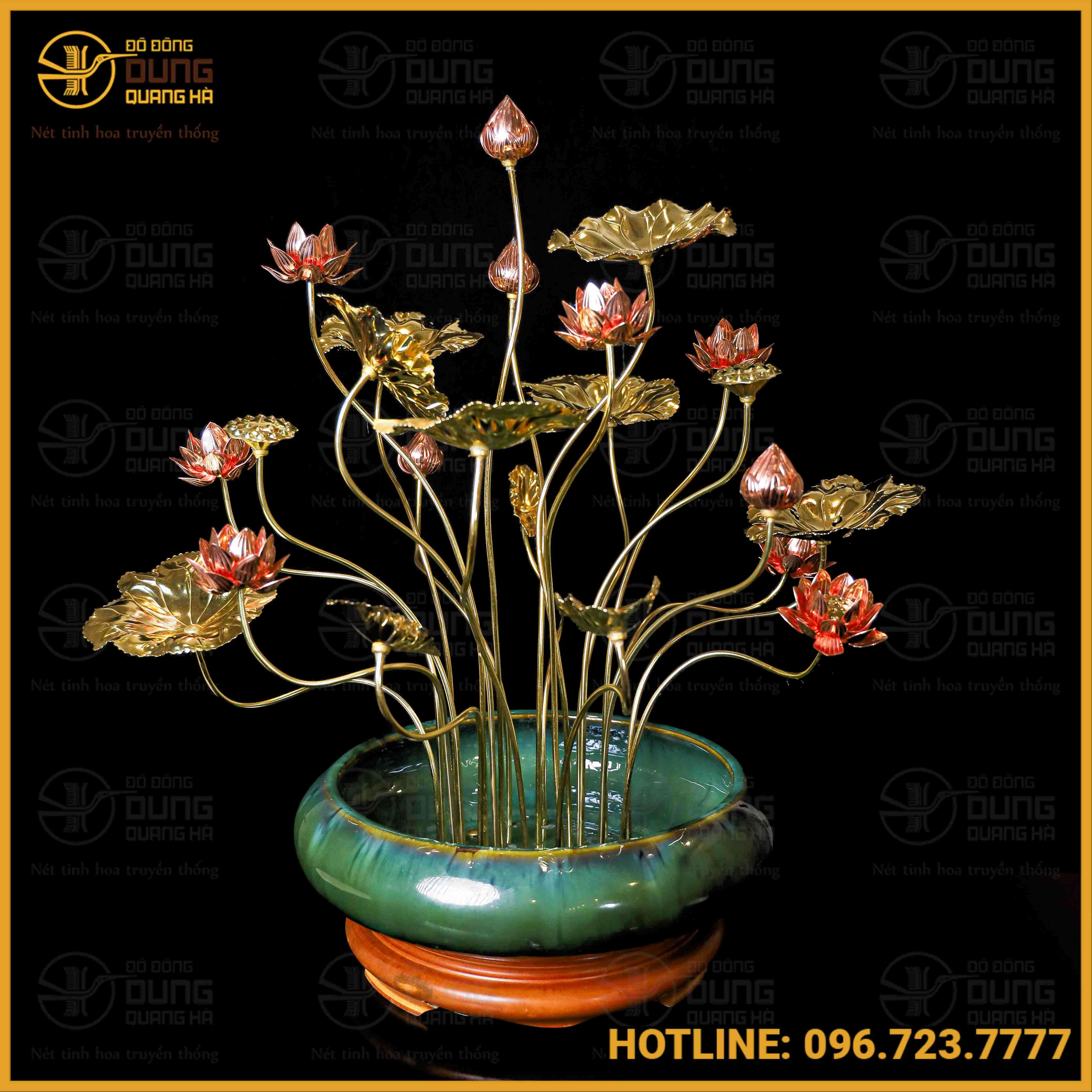 Chậu hoa sen bằng đồng 23 bông cao 70cm