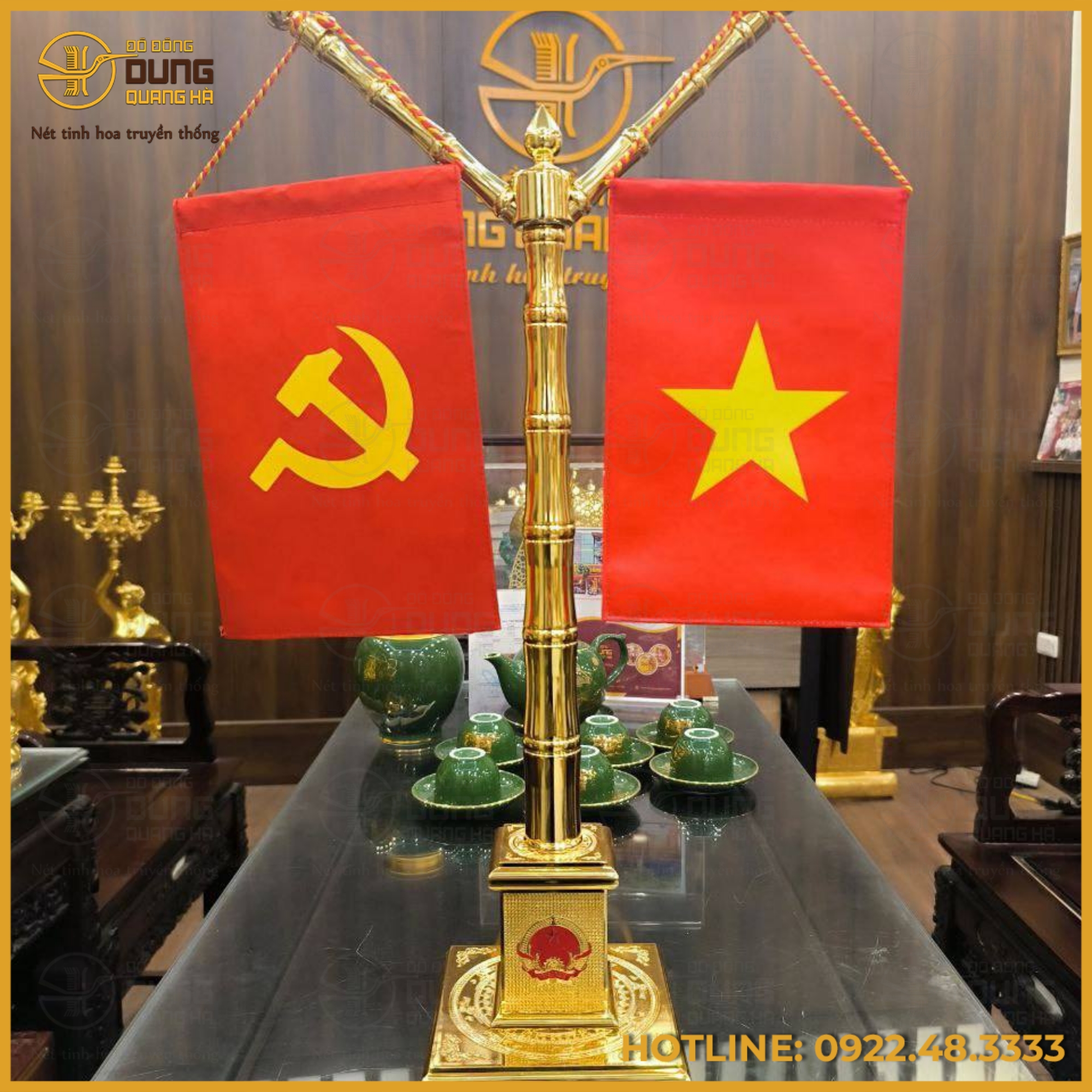 Mô hình cột cờ bằng đồng mạ vàng cao cấp