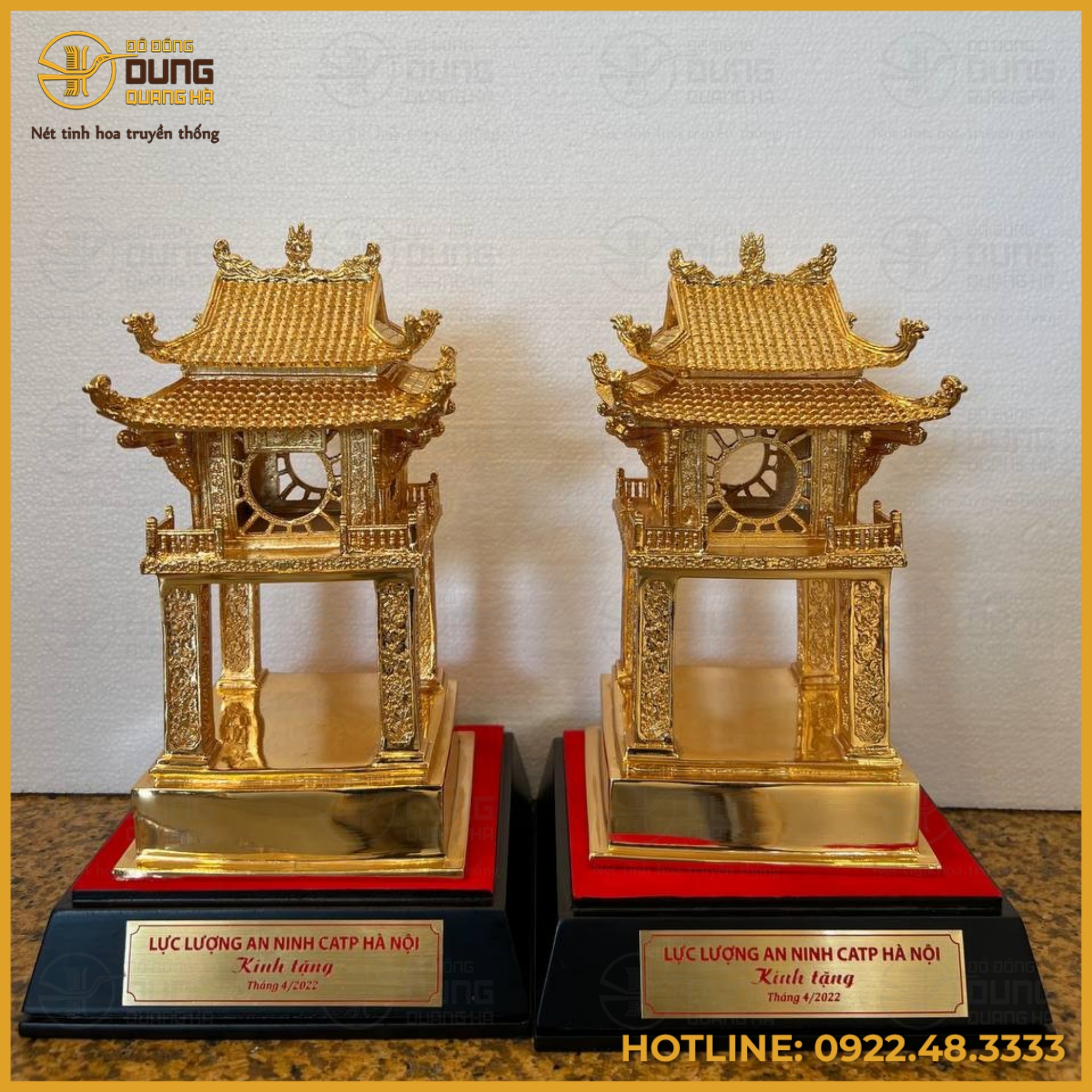 Mô hình Khuê Văn Các bằng đồng vàng  mạ vàng cao cấp