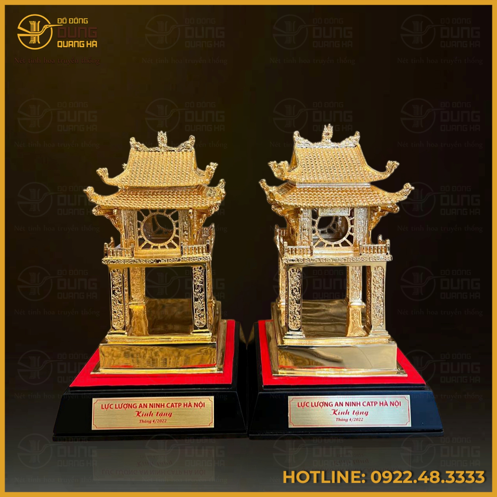 Mô hình Khuê Văn Các bằng đồng vàng  mạ vàng cao cấp
