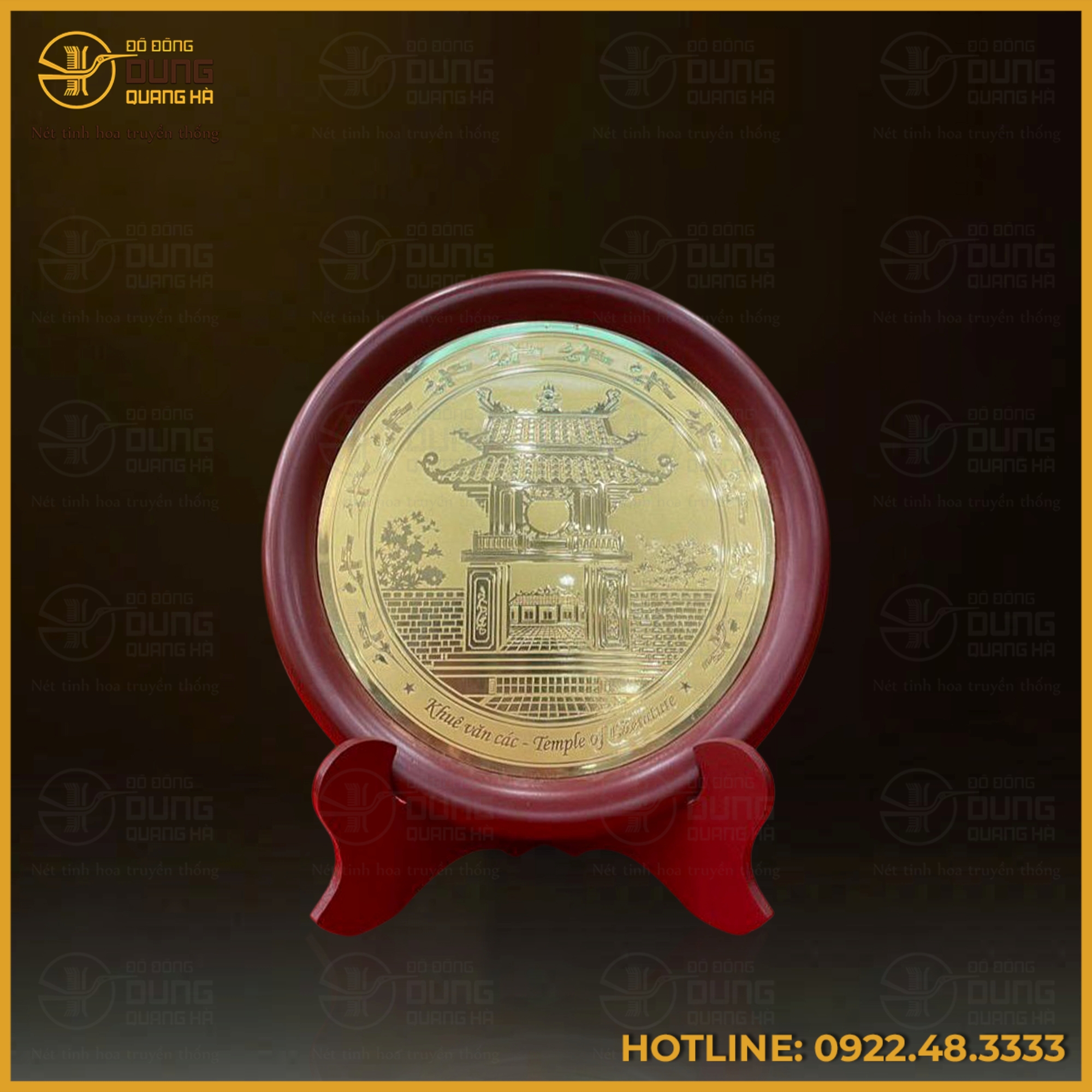 Tranh đĩa Khuê Văn Các để bàn đồng vàng