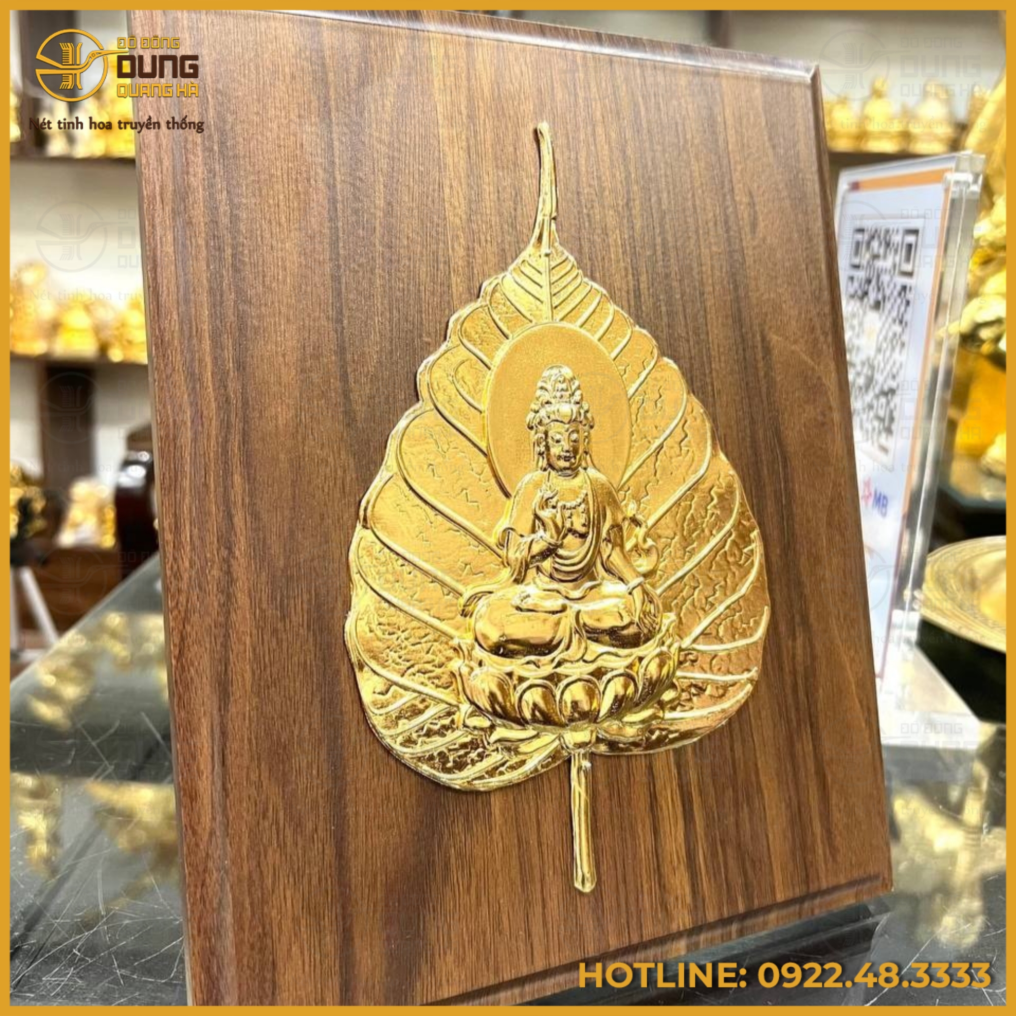Tranh lá bồ đề bằng đồng mạ vàng cao cấp
