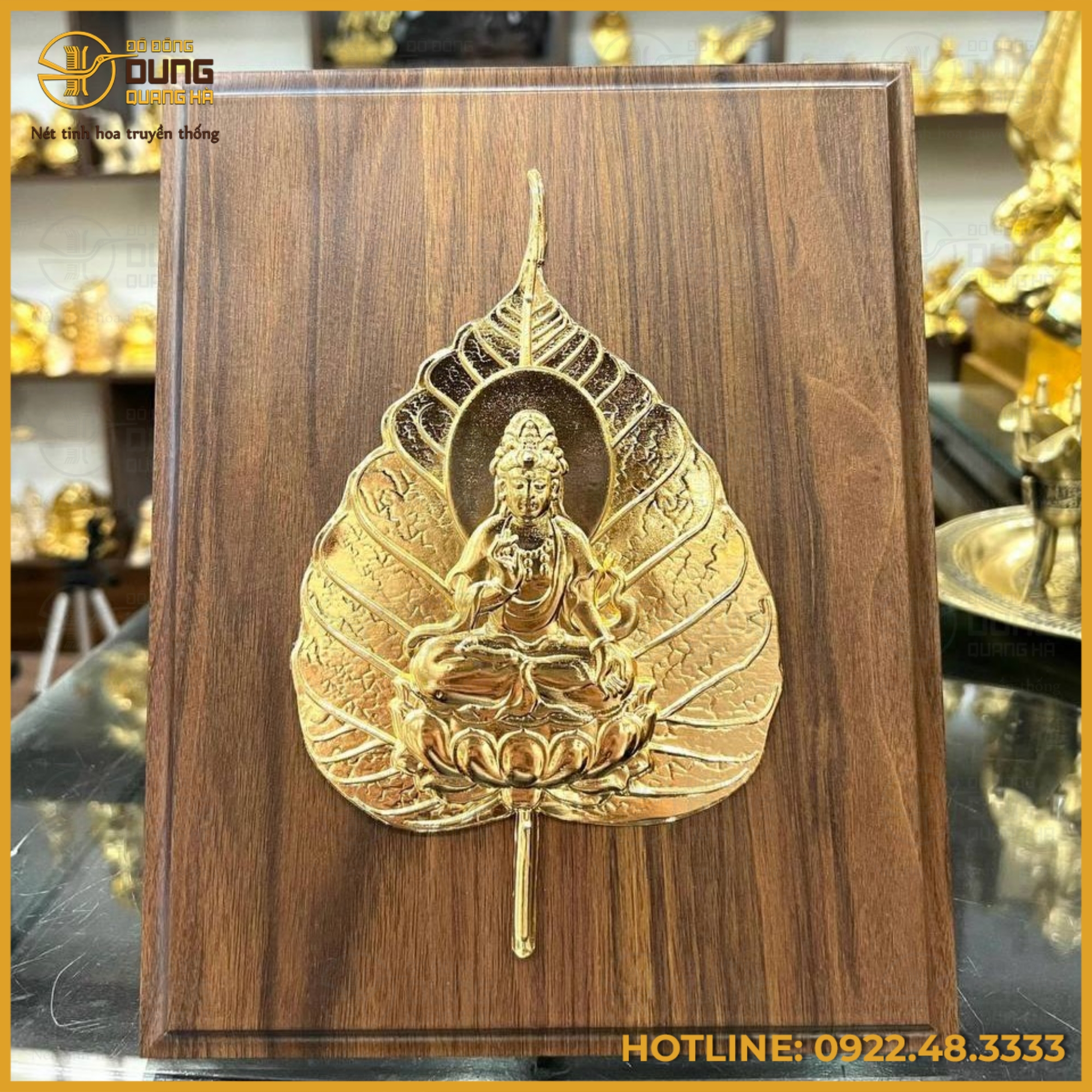 Tranh lá bồ đề bằng đồng mạ vàng cao cấp